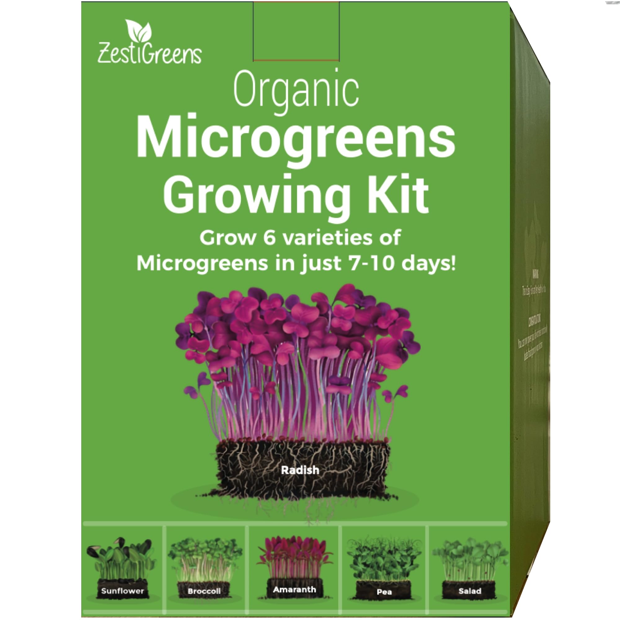 Complete Microgreens Growing Kit with 6 of The Most Popular Seed Varietes to Grow Nutritious Microgreens at Home.