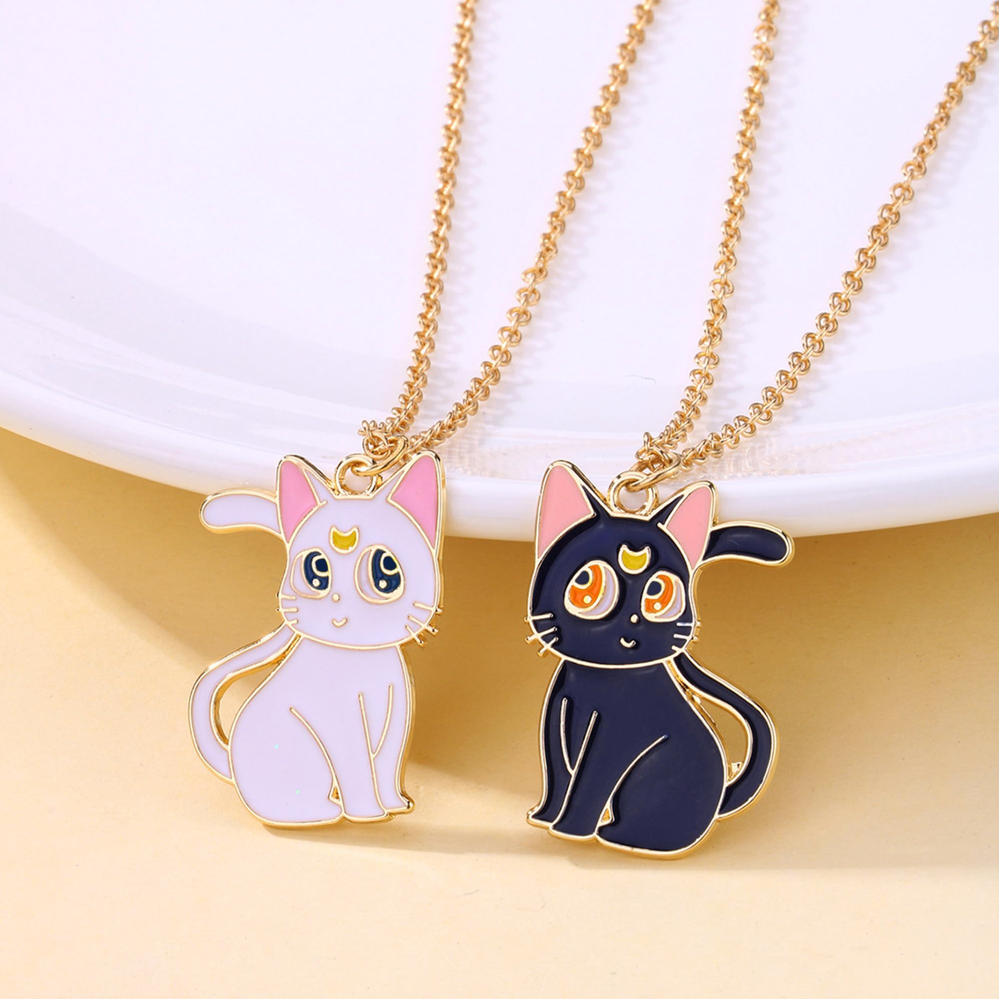 KHBKFW Best Friend Cat Necklace Gifts Cartoon Cat Bff Necklace for 2 For Gift Women