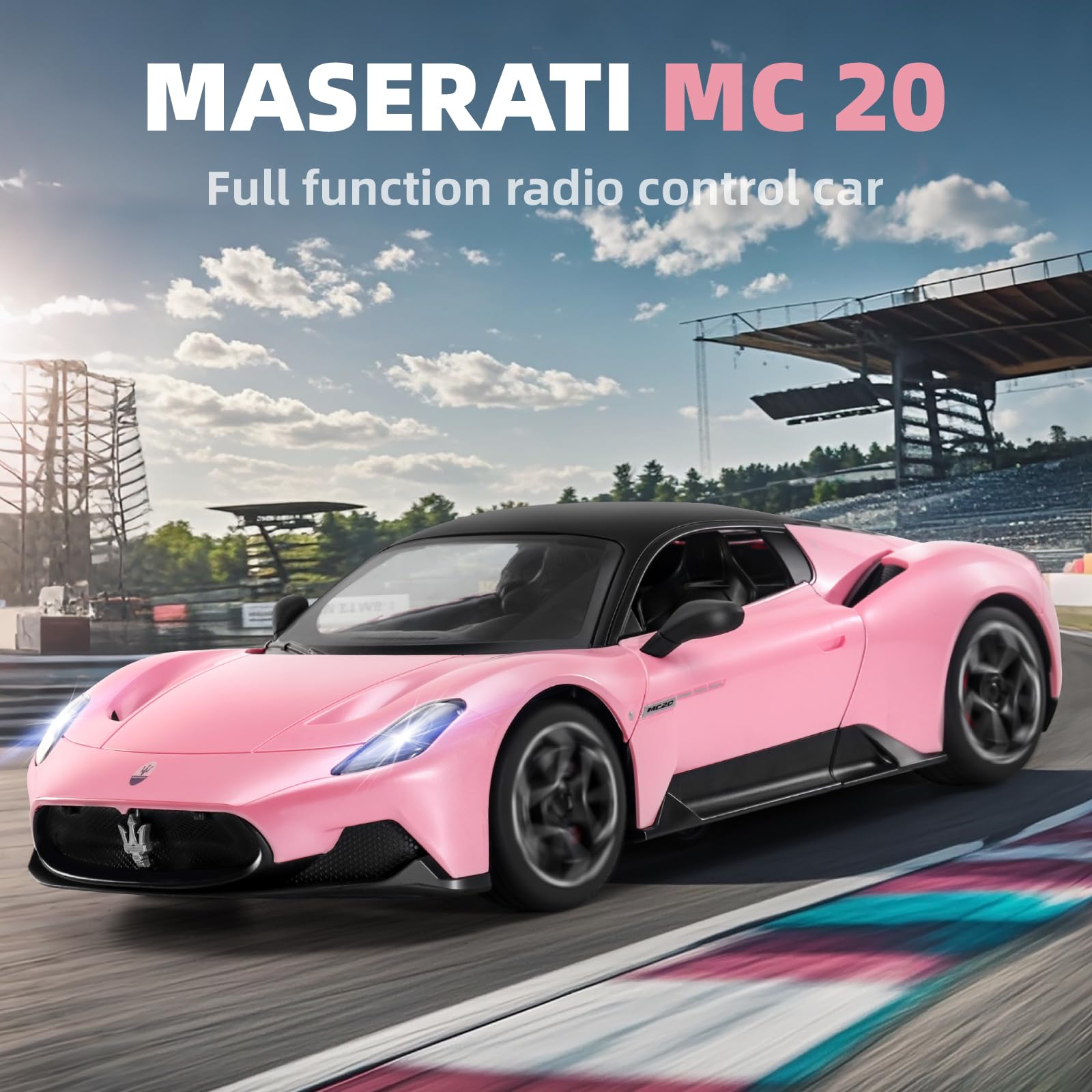 MIEBELY Maserati Remote Control Car, Openable Door 1:12 Scale Rc Toy Car 7.4V 900mAh Licensed 12Km/h Fast Rc Cars with Led Light 2.4Ghz Model Car for Adults Boys Girls Birthday Ideas Gift (Pink)