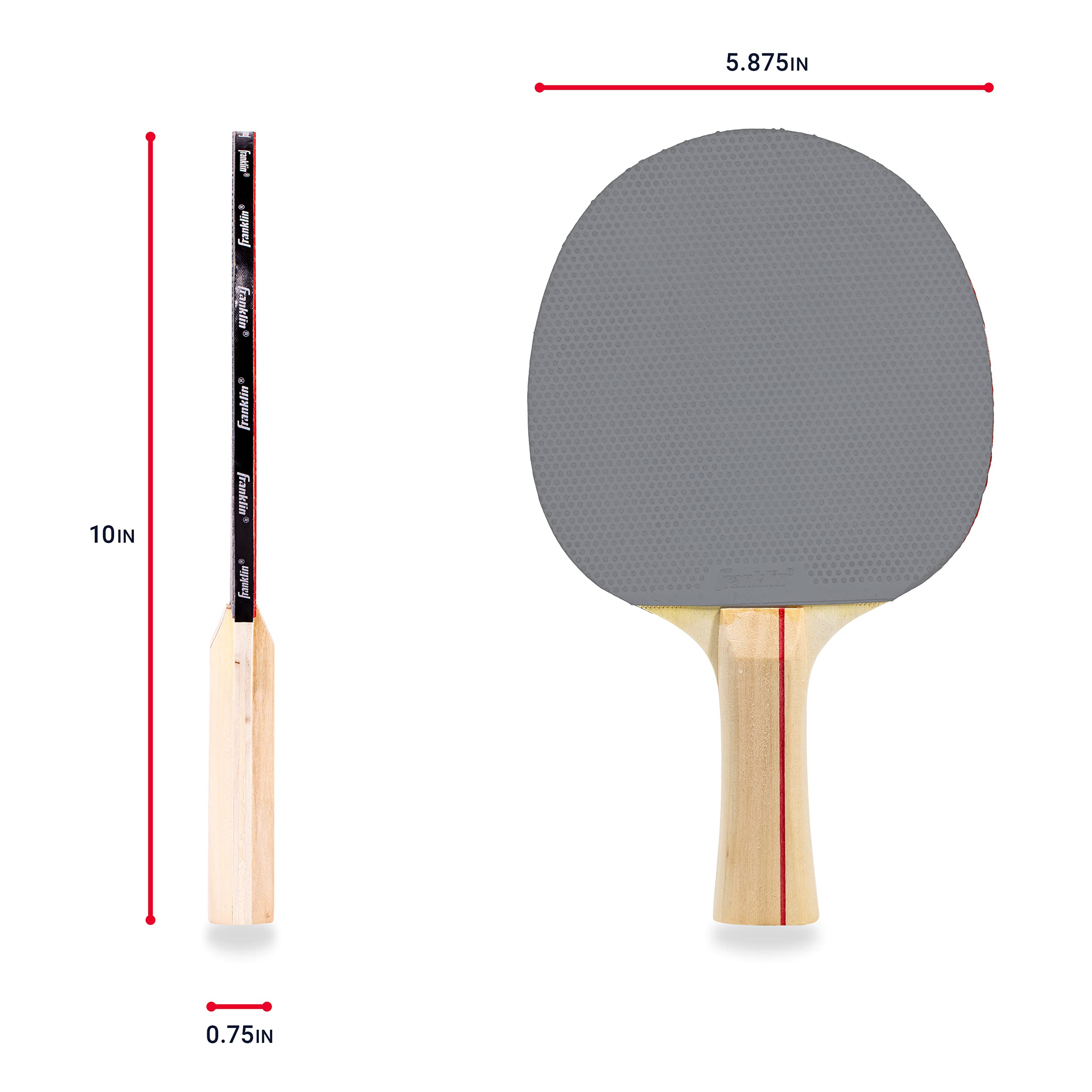 Franklin Sports Ping Pong Paddle - Regulator Table Tennis Racket - Wooden Pro Style Paddle with Rubber Surface - Red + Black