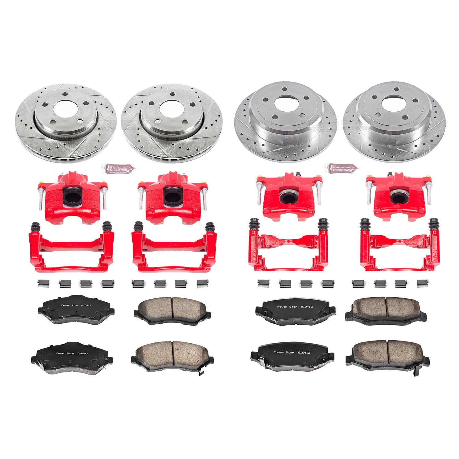Power Stop KC2798 Z23 Evolution Sport Brake Pads with Drilled and Slotted Rotors Brake Kit and Powder Coated Calipers For 2007-2012 2013 2014 2015 2016 2017 2018 Jeep Wrangler [Application Specific]