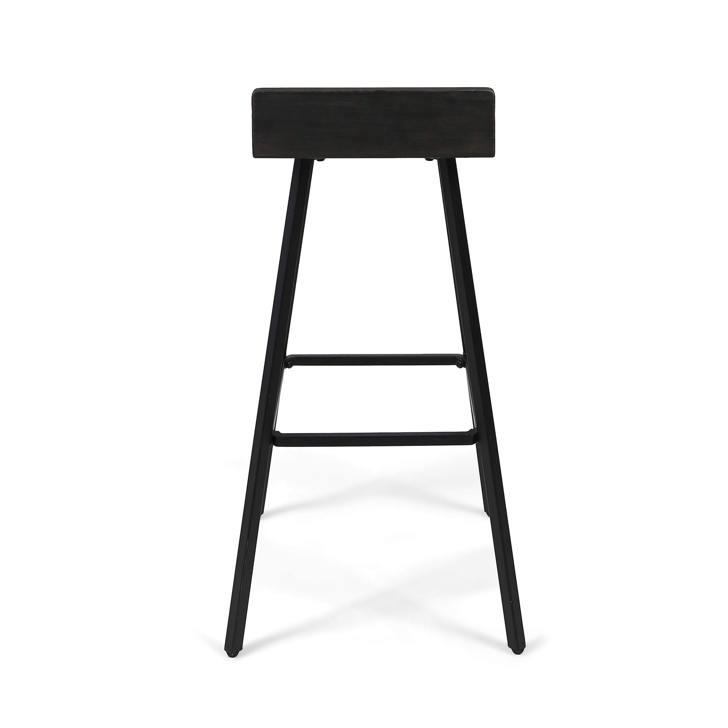 Christopher Knight Home Hazel Indoor Bar Stools, Modern, Contemporary, Dark Gray Acacia Wood with Iron Legs (Set of 2)