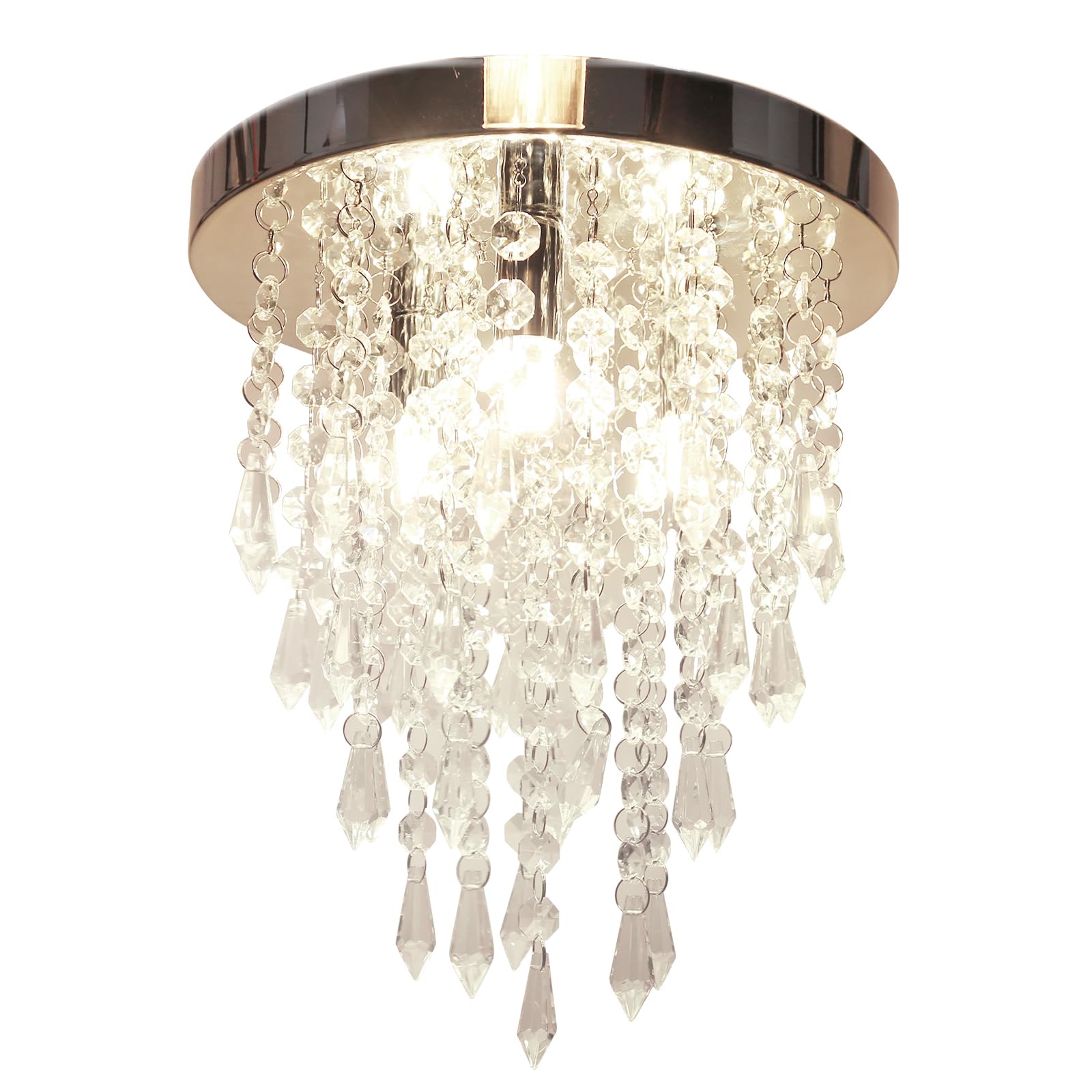 3 Lights Mini Crystal Flushmount Chandelier Fixture, H10.4 X W9.8, Elegant Modern Flush Mount Ceiling Light/ Lamp for Bedroom, Hallway, Bar, Living Room, Dining Room, Chrome(G9 Base)