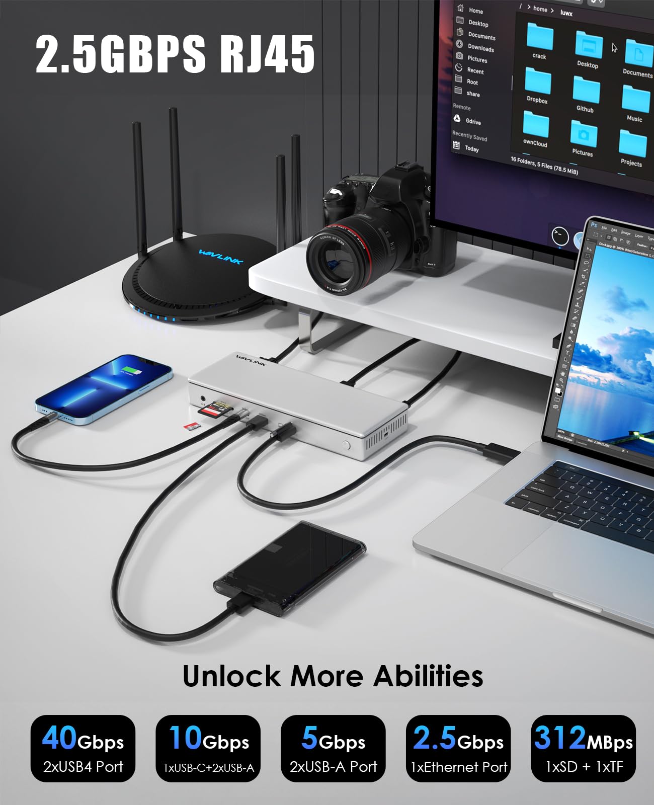 WAVLINK USB 4 Docking Station 40Gbps, Single 8K/Triple 4K Monitors for Windows, Dual 4K Displays for Mac with USB4, 96W PD, 2X HDMI 2.1, 2.5G Ethernet, 10Gbps USB, SD V4.0, USB 3.0, Audio, No Driver.