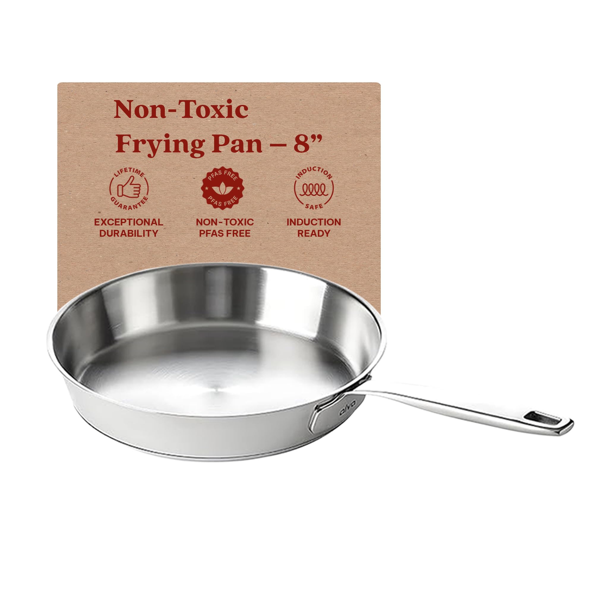 Alva Maestro Stainless Steel Frying Pan 8" - Oven Safe and Made without PFAS, PFOA & PTFE - Induction and All Stovetop Compatible with Even Heat Distribution