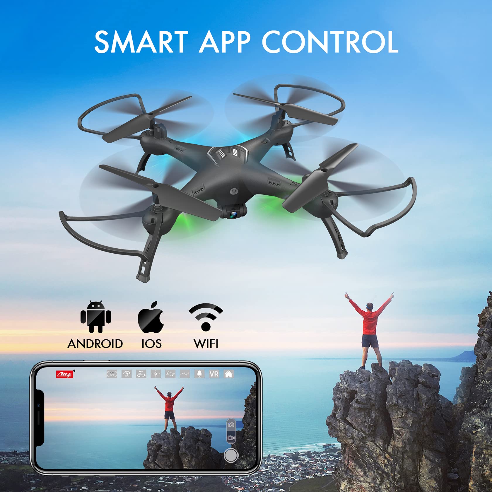 Drone with Camera 1080P HD, Toss to Launch RC Drone for Kids/Adults with Smart APP Trajectory Flight Altitude Hold One Key Take Off/Landing Headless 360°Flip Camera Drone 2 Batteries