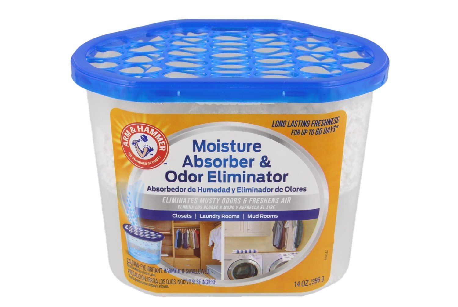 Arm & Hammer Moisture Absorber & Odor Eliminator 14oz Tub, 2 Pack - Eliminates Musty Odors & Freshens Air for Closets, Laundry Rooms, Mud Rooms