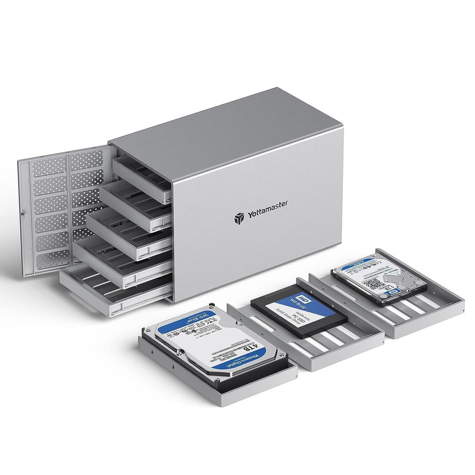 Yottamaster 5 Bay External Hard Drive Enclosure, Aluminum USB3.0 3.5" HDD Enclosure for 3.5 & 2.5 Inch SATA HDD/SSD, Support 90TB(5x18TB) Direct Attached Storage DAS, Non-RAID [PS500U3]