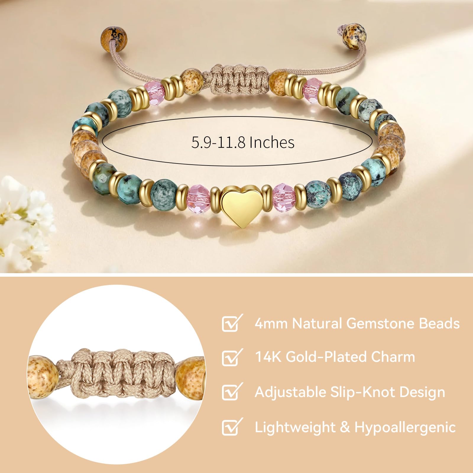 yupoxiu Inspirational Gifts for Women Birthday - Healing Natural Stone Bracelets, Thinking of You Get Well Soon Gifts for Women Friend Sister (A-Life is tough)