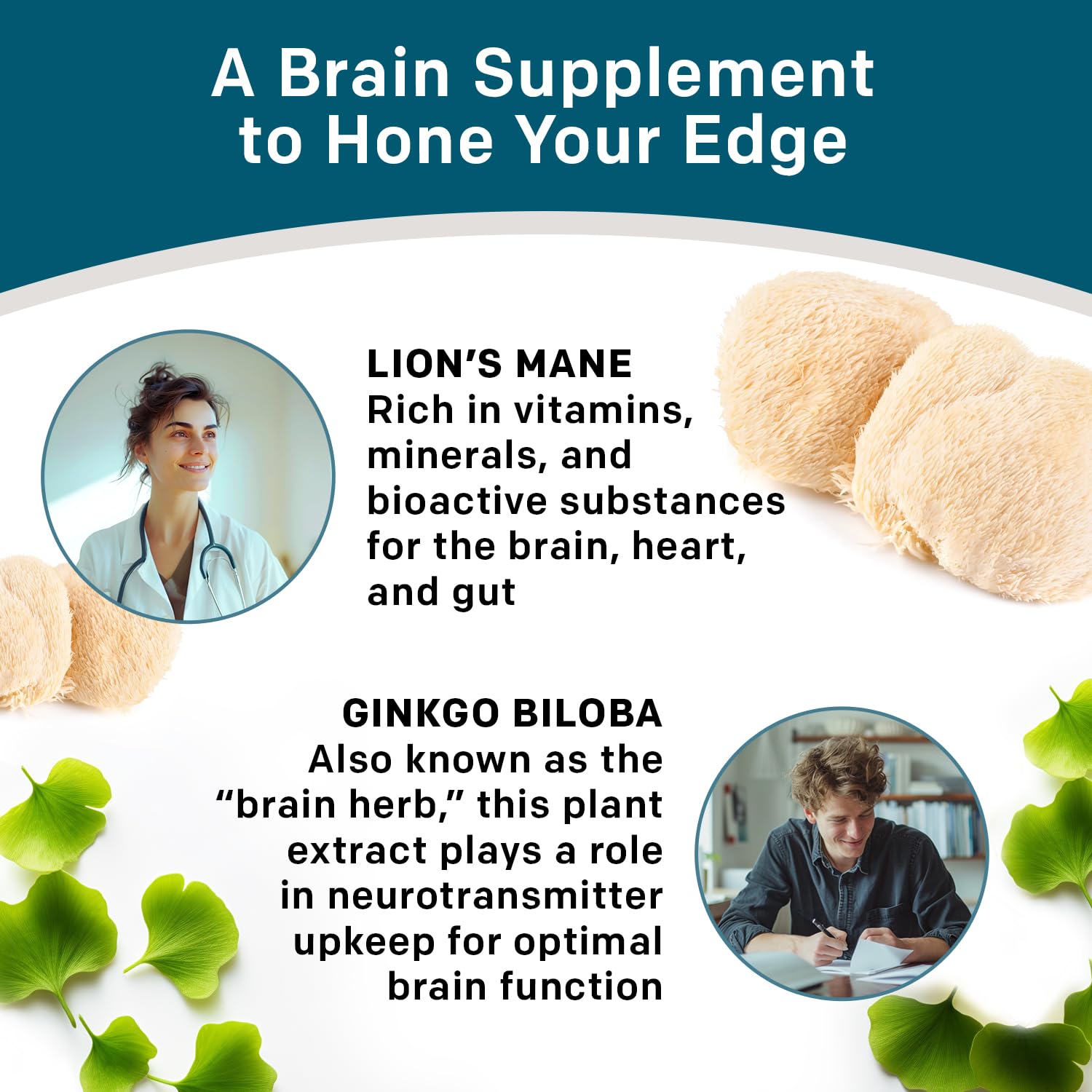 14-in-1 Lions Mane Supplement Capsules - Nootropic Brain Supplement with Ginkgo Biloba for Brain Support, Memory and Focus - Alpha GPC, L Theanine & Choline Supplements with 1300mg Per Serving (60 ct)