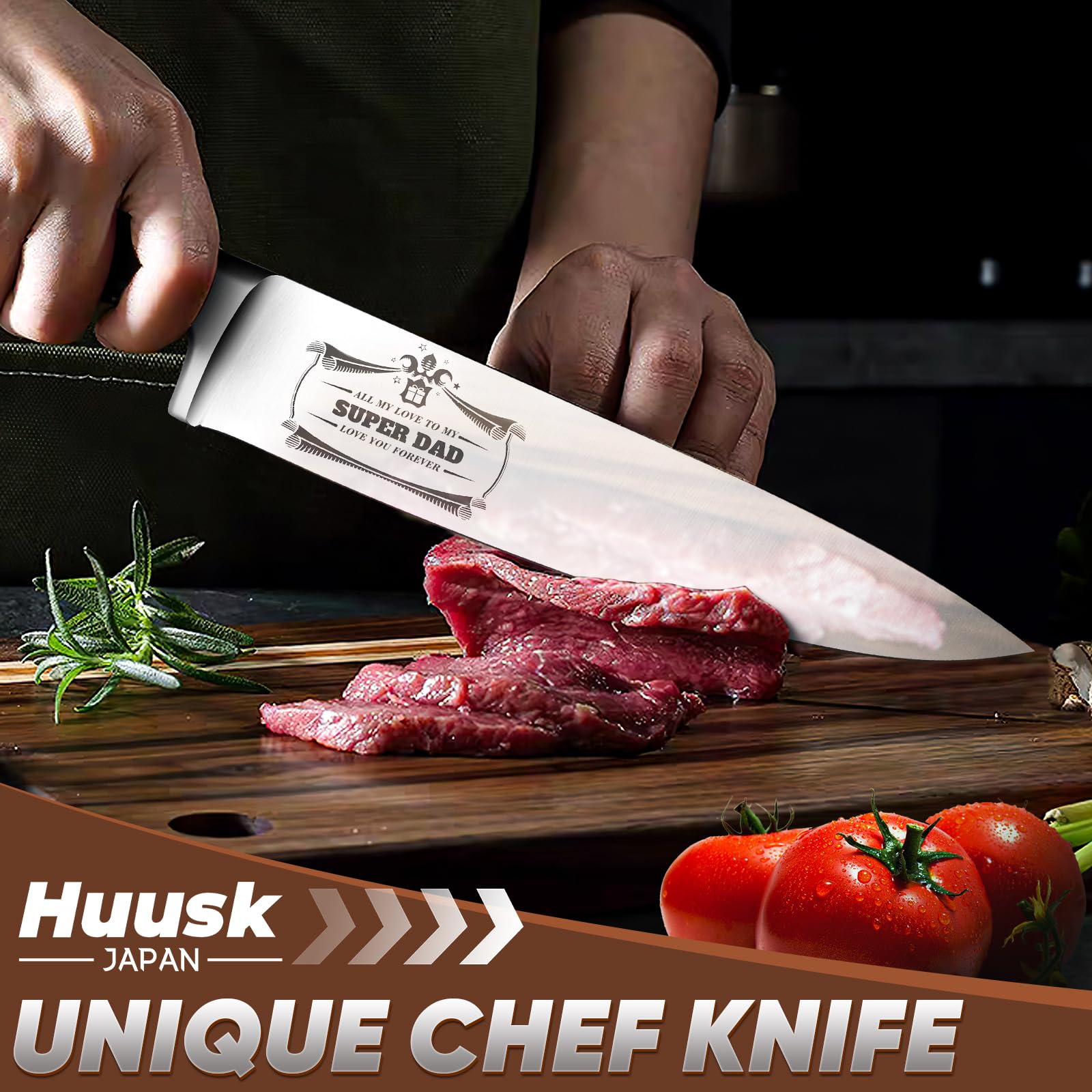 Huusk Birthday Gifts for Dad - 8” Chef Knife with Ergonomic Handle, Dad Birthday Gift from Daughter Son, Kitchen Knife with Gift Box Perfect for Christmas Father’s Day Birthdays