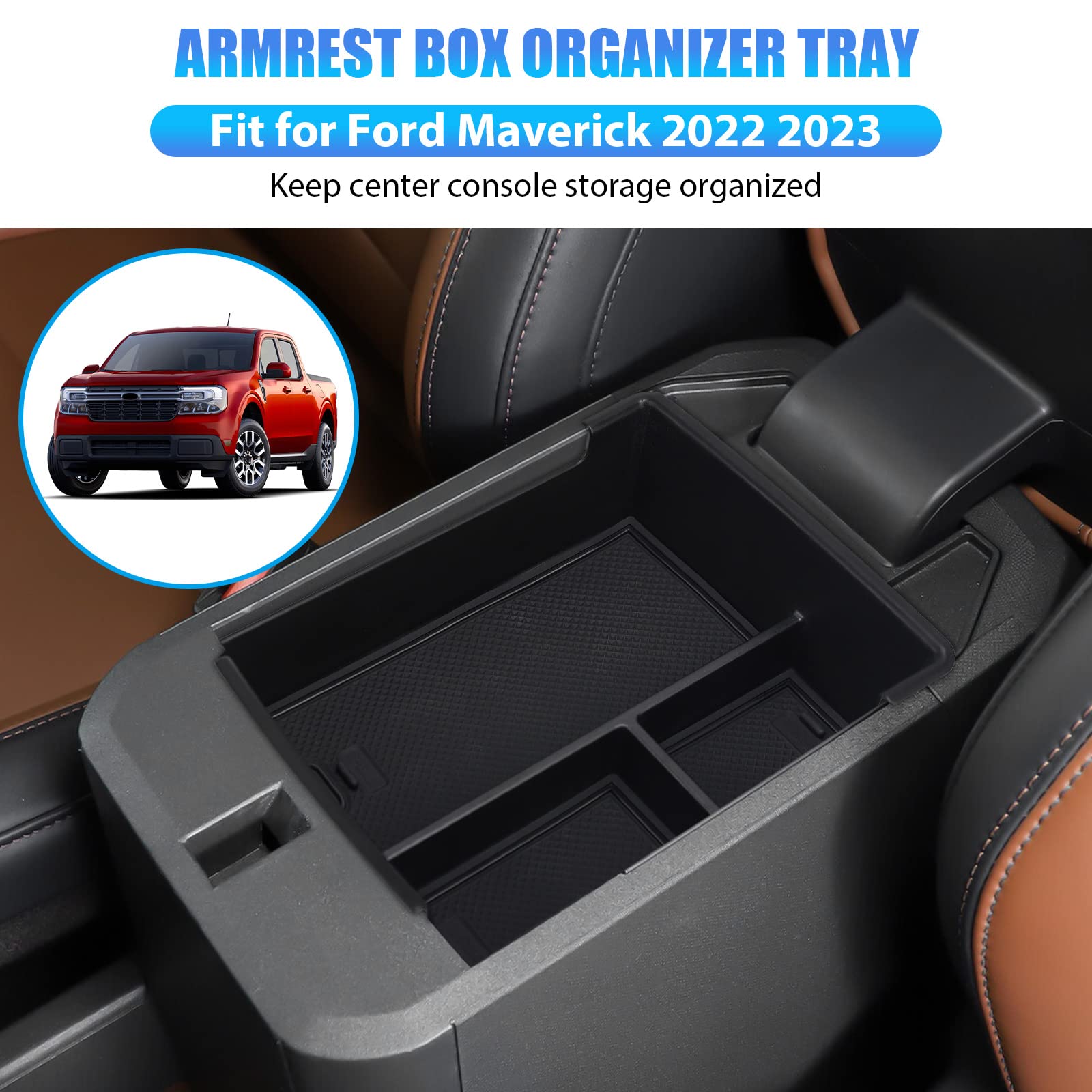 Octomo Center Console Organizer Compatible with Ford Maverick 2022 2023 Accessories, Armrest Storage Box Insert Tray Secondary Interior Accessories