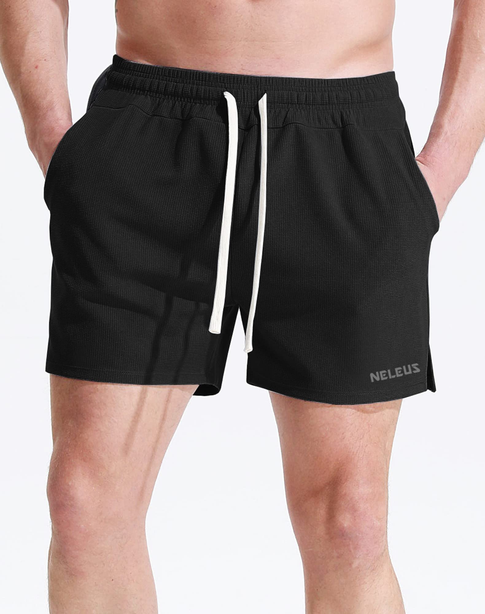 NELEUS Men's 3 Pack Running Shorts with Pockets,6112 Black/Black/Black,XL