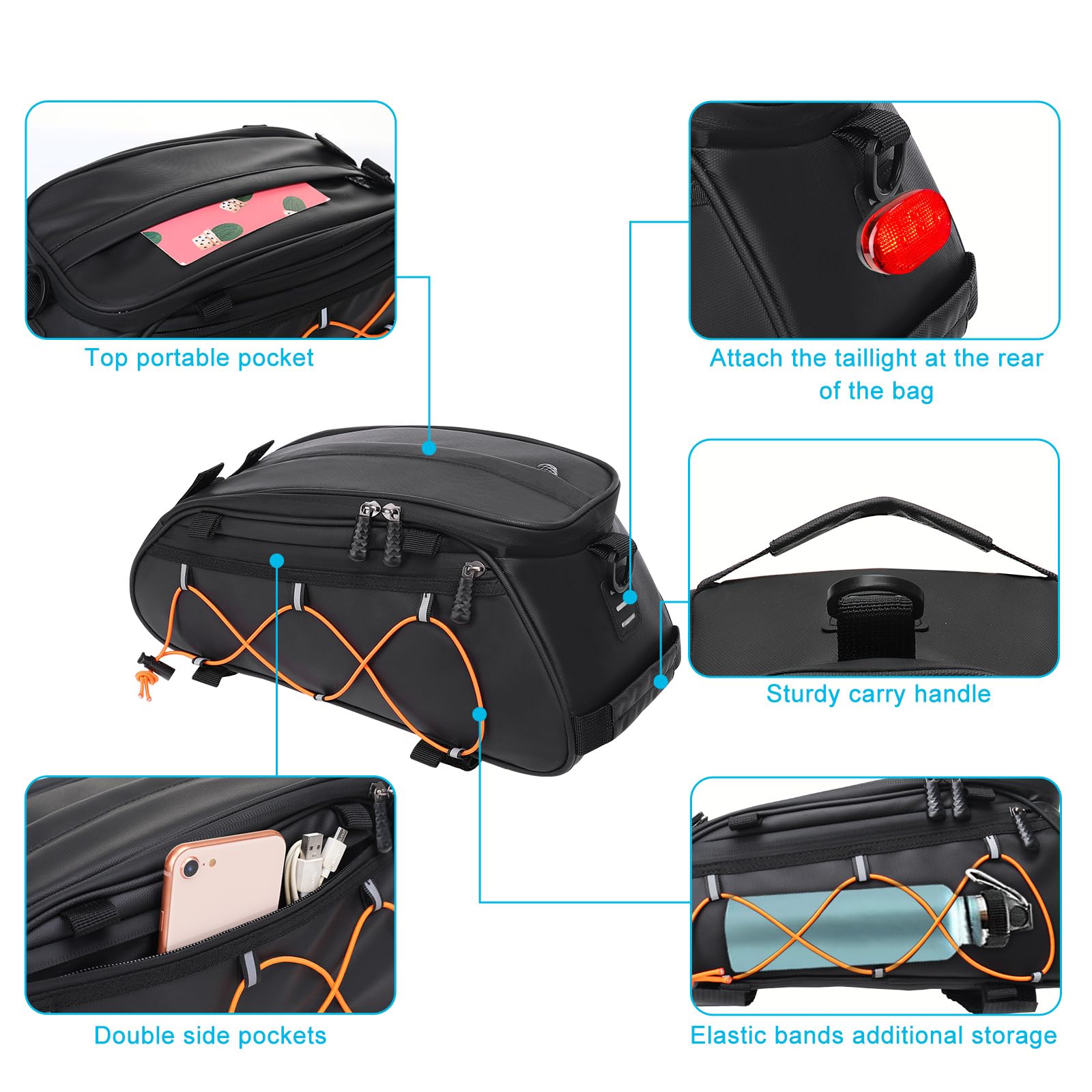 MOSISO Bike Rack Bag with 2 Removable Bike Panniers, Waterproof Bike Trunk Cooler Storage Bag Insulated Bicycle Rear Seat Bag, Bicycle Storage Saddle Shoulder Bag Cycling Luggage Bag, Black