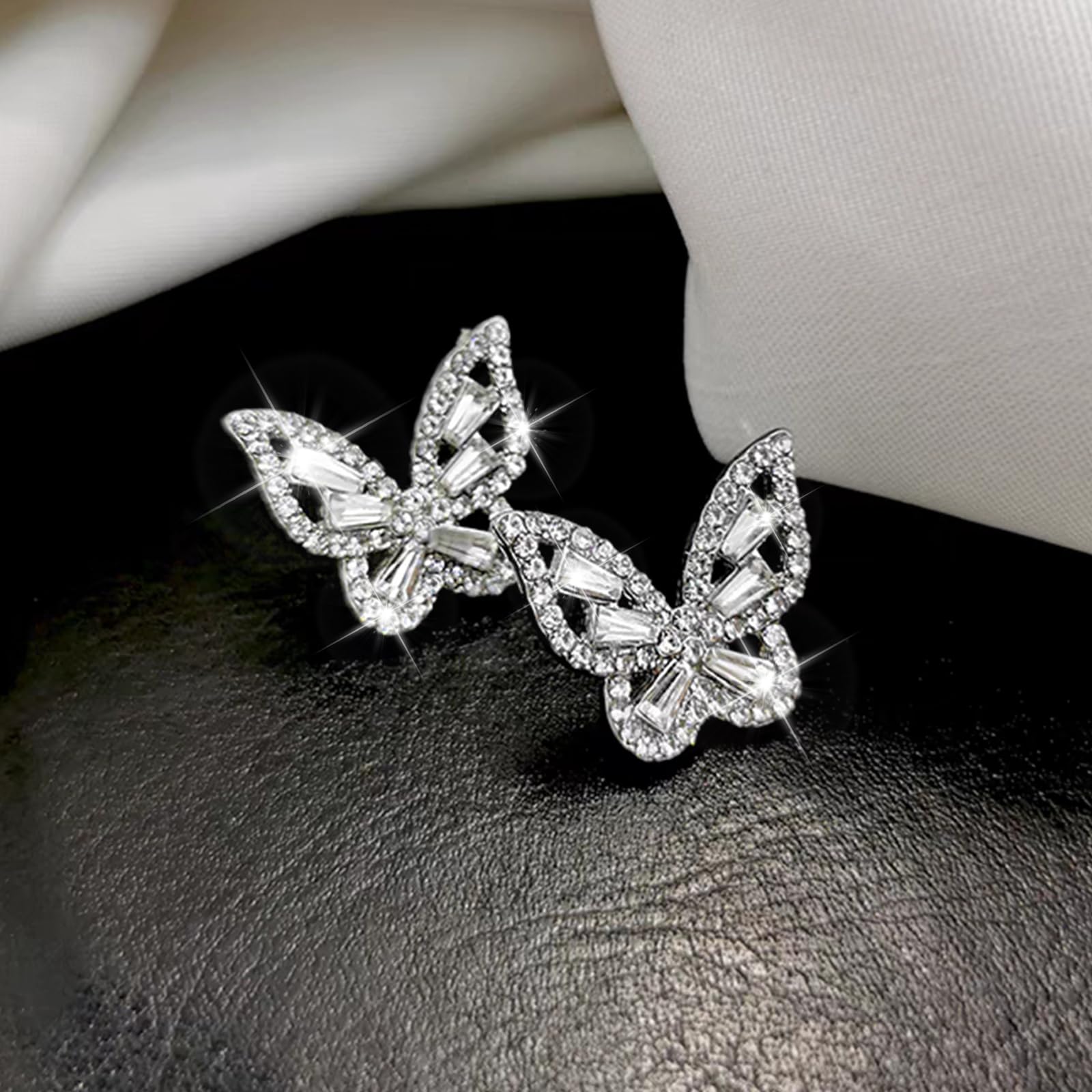 Silver Sparkly Bow Earrings for Women Rhinestone Chain Tassel Earring Crystal Fairy Teardrop Jewelry Gifts for Her Prom Dress Jewerly 2024(silver butterfly) Wedding Gifts