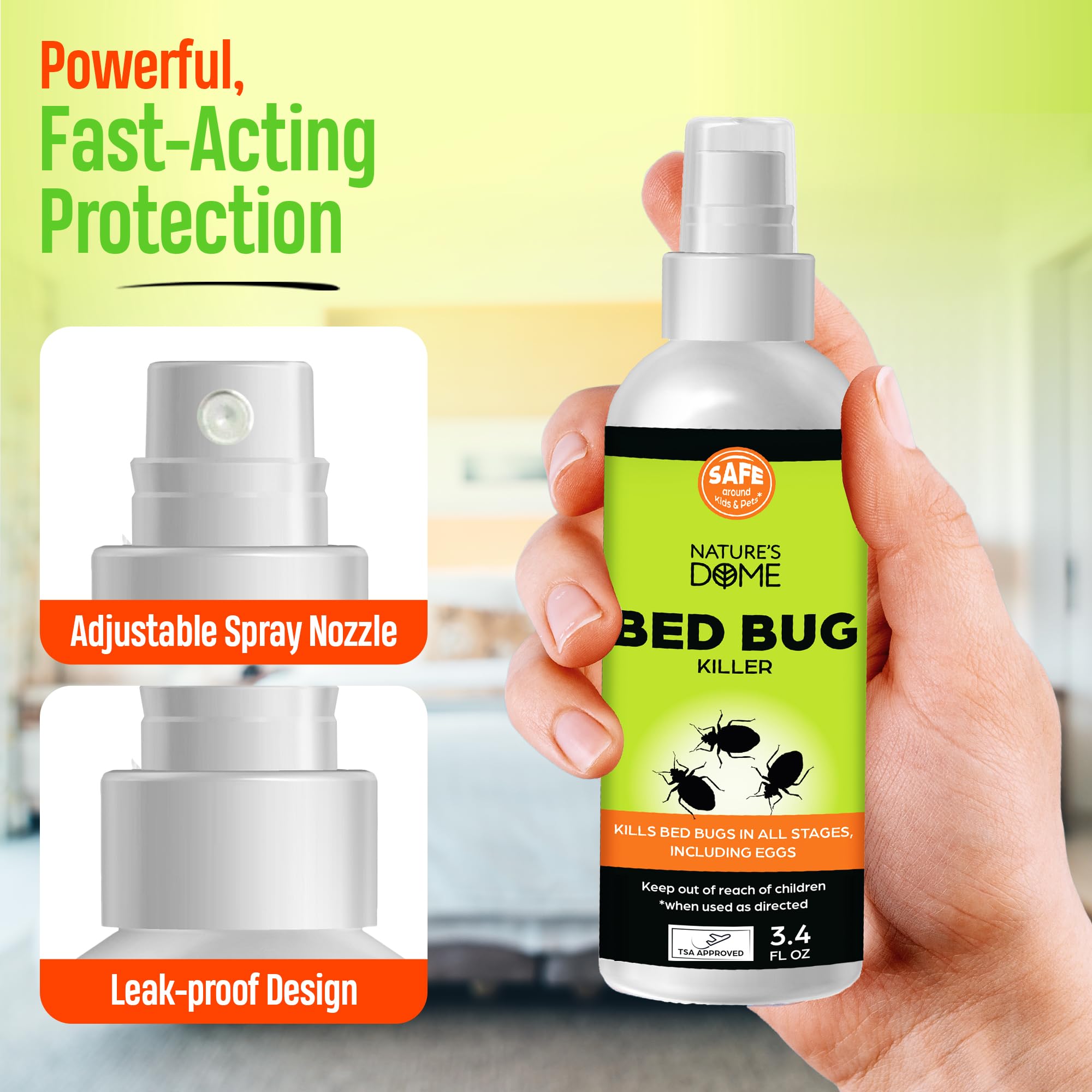 Nature's Dome Bed Bug Spray – 100% Kill Rate, 16 OZ Natural Bed Bug & Mite Killer, Destroys Eggs, Kills Resistant Strains, Long-Lasting Protection, Safe for Home Use (6.8)