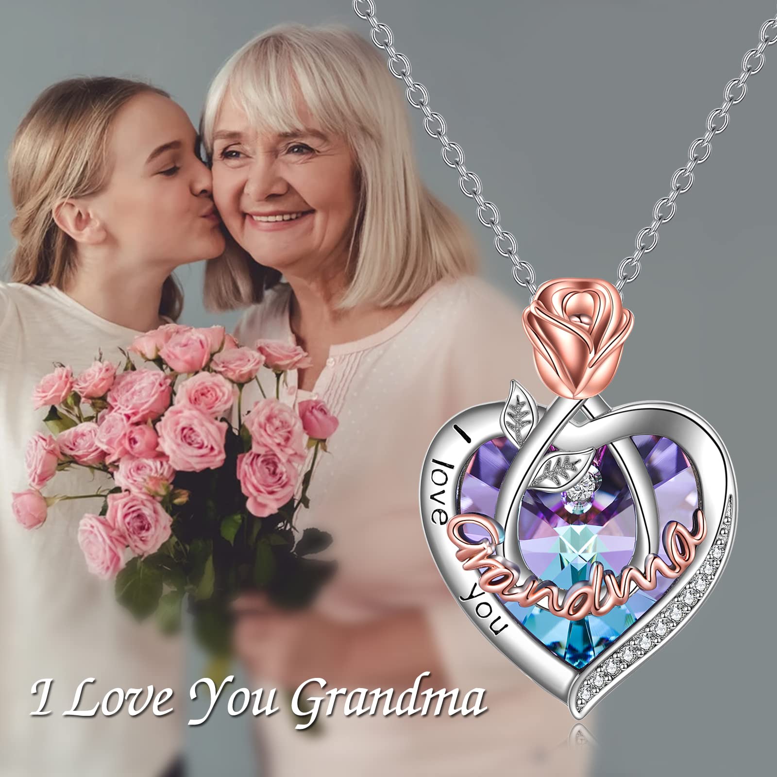 POPKIMI Gifts for Grandma Grandma Necklace Birthday Gifts for Grandma 925 Sterling Silver Crystal Grandma Jewelry