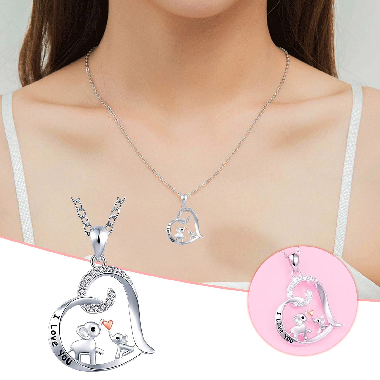 Valentines Day Gifts Elephant Pendant Heart Necklaces for Women I Love You Forever Diamond Necklace for Her Mom Wife Mother's Day Gift Amazon Haul Items