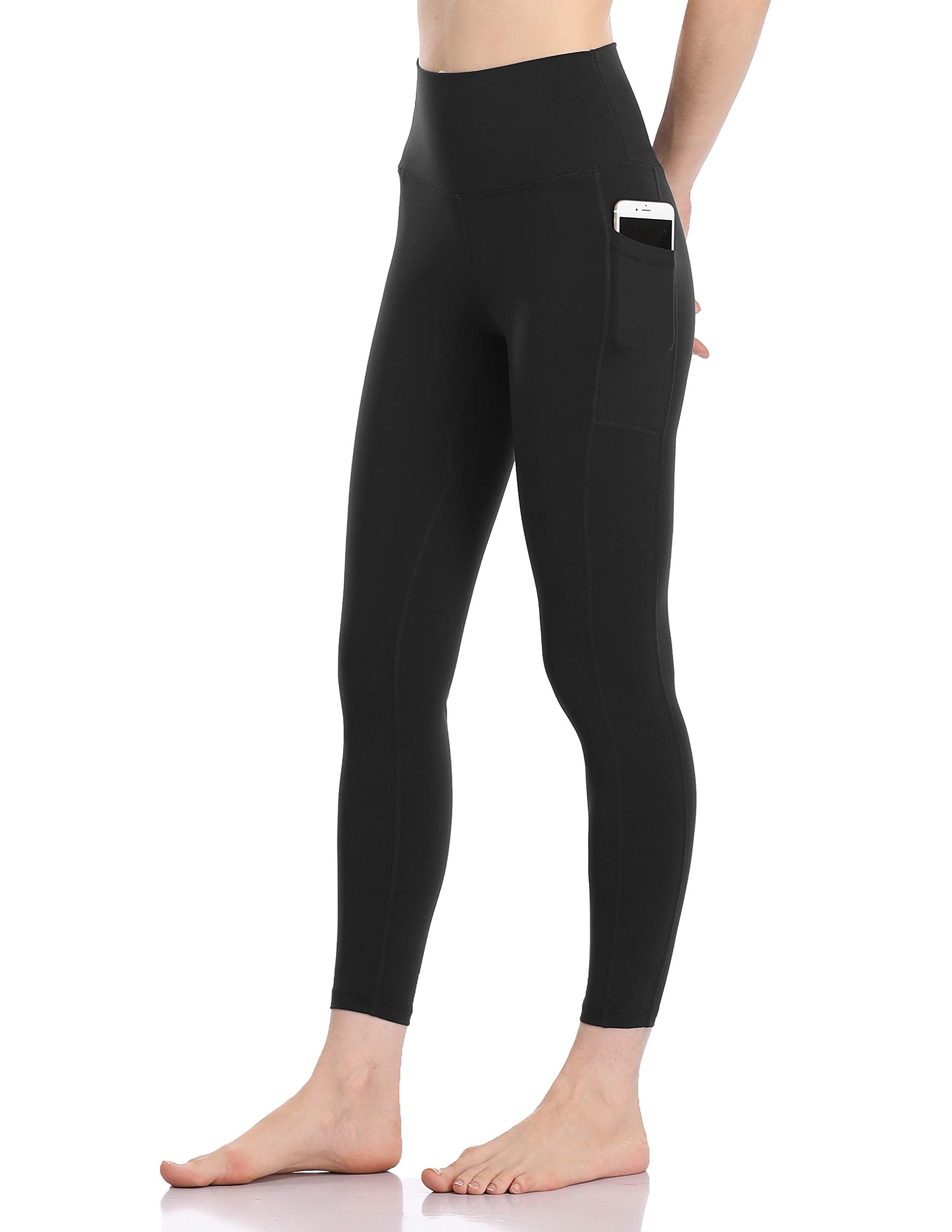 Colorfulkoala Women's High Waisted Tummy Control Workout Leggings 7/8 Length Yoga Pants with Pockets (M, Black)