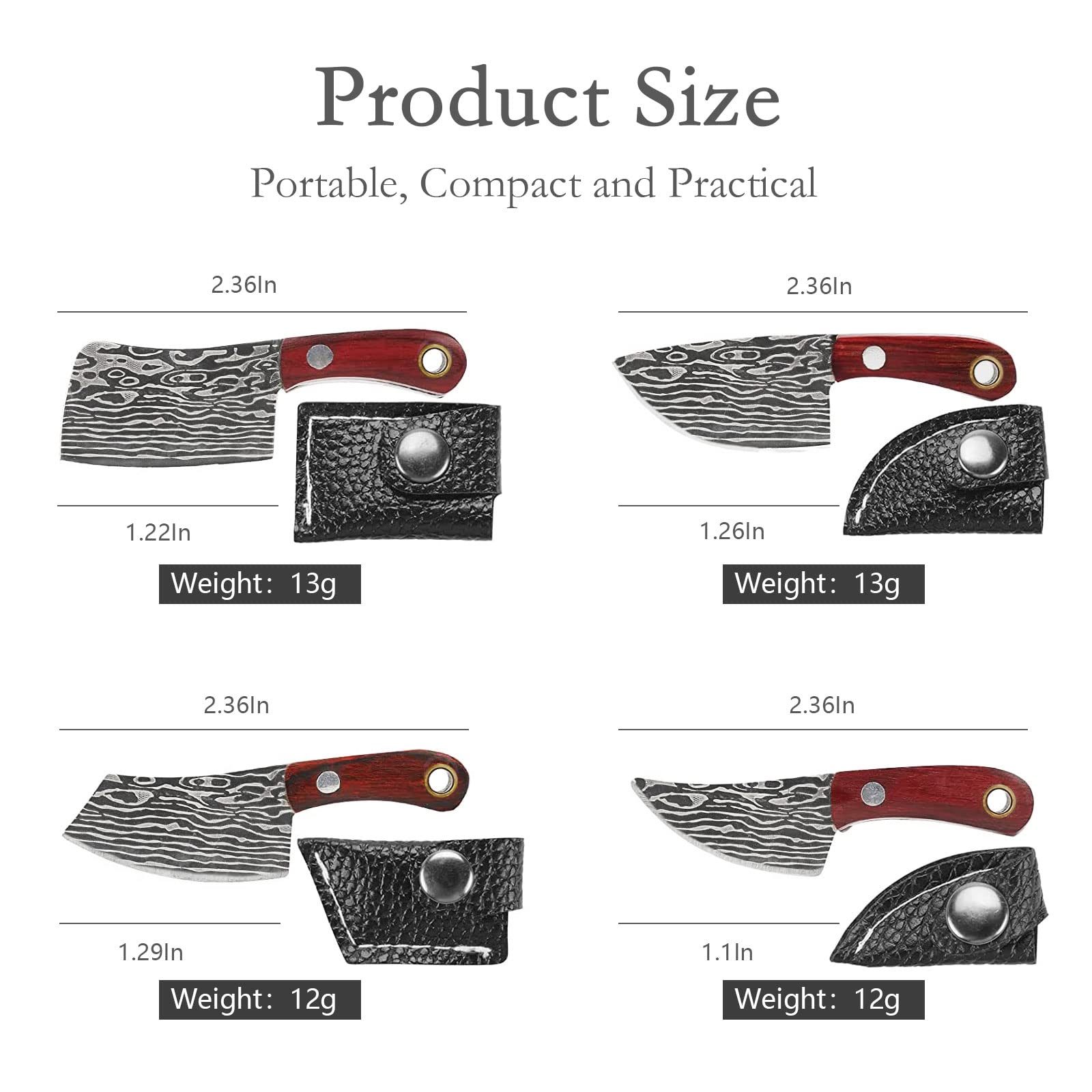 JAEZZIY Mini Knife Set, Damascus Pocket Knife Set with Sharpener, Mini Chef Knife EDC Knives Set, Tiny knife Cleaver Keychain Tiny Things for Package Opener, Box Cutter, Letter Opener - Set of 5