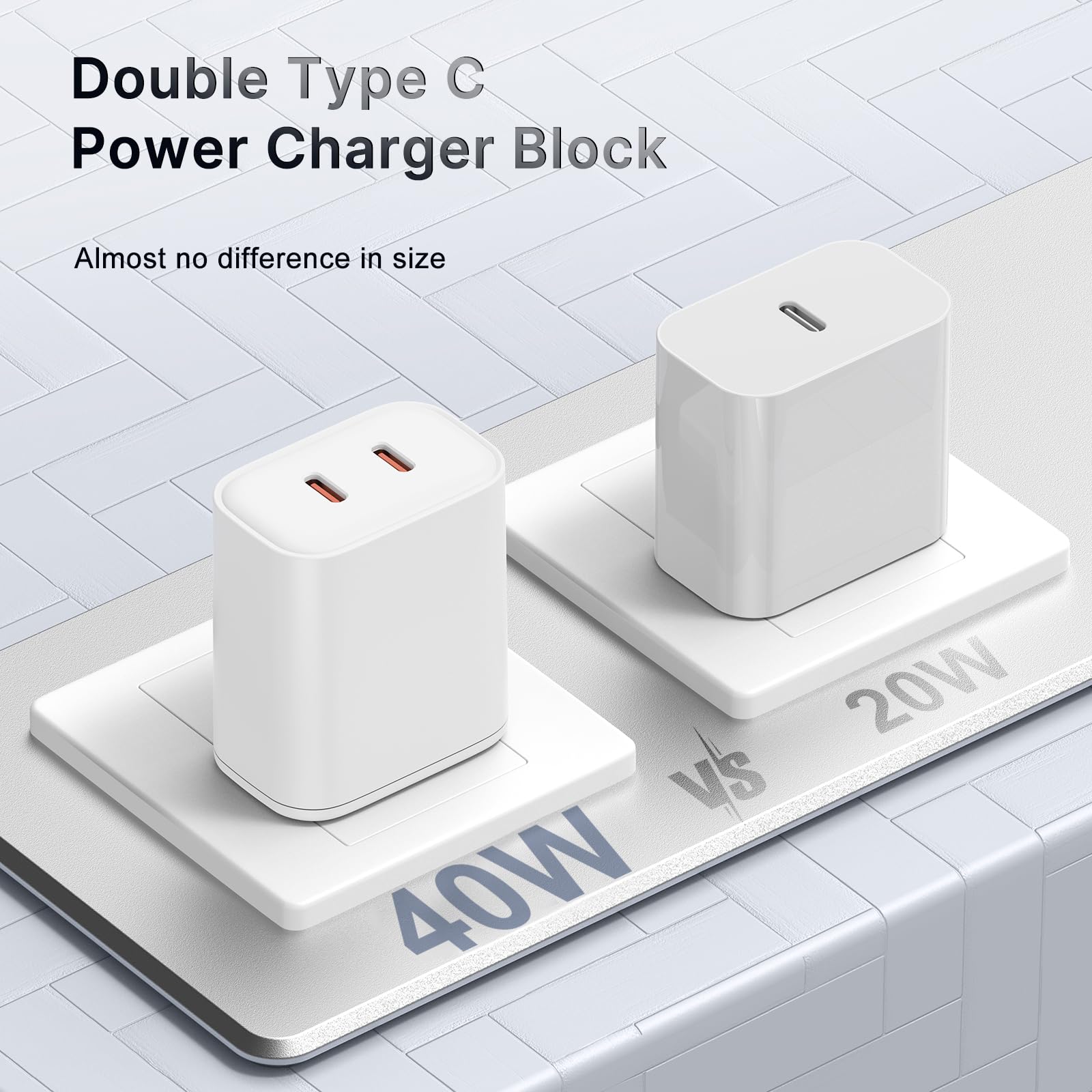 Susnwere 40W Dual USB C Charger Block,2-Port Fast USB-C Power Adapter Wall Charger Plug Type C Charging Block for Laptop Computer & Tablets/Phones iPhone 15/14/13/12/11/X, iPad,Samsung,Google （2 pack）