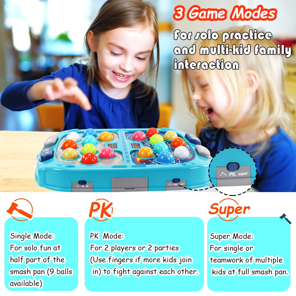 Whack Mole Game for Toddlers, Toys for 3-12 Year Old Boys and Girls, Whack Mole Toys for Kid,Gifts for 3 4 5 6+ Year Old Boys, Interactive Educational Toys with Sound and Light, PK Mode with 2 Hammers