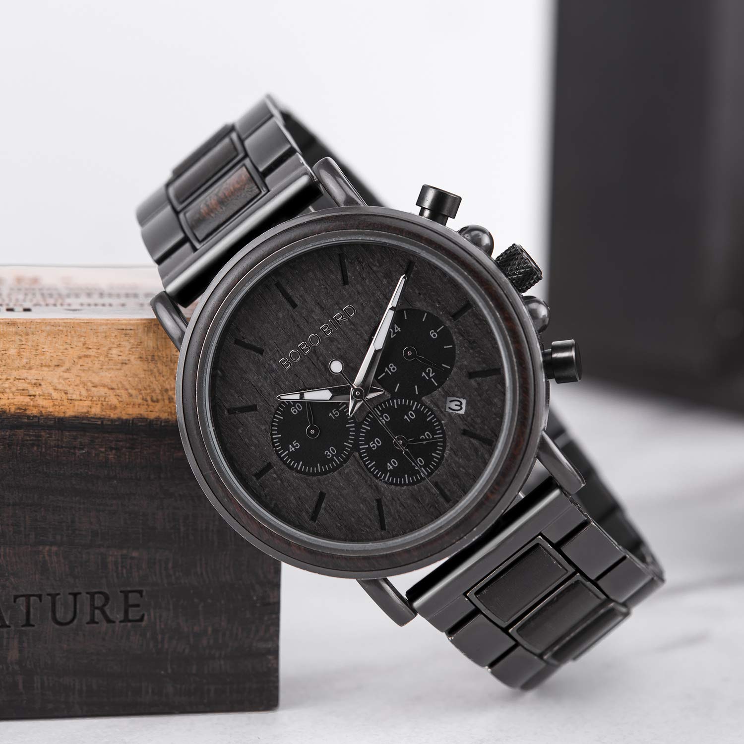 2win Engraved Personalized Wooden Watch for Boyfriend My Man Fiancé Husband Customized Wooden Watches for Men Personalized Watch (B-for-Husband)