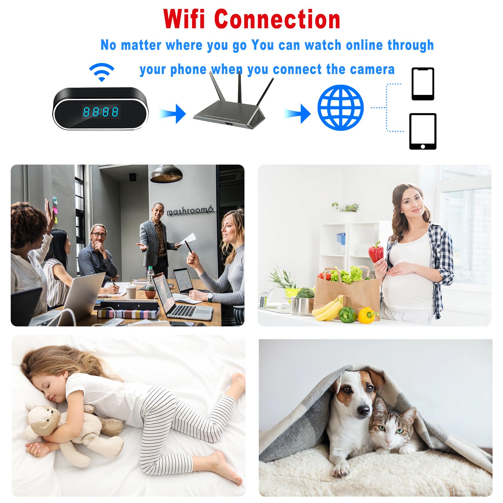 YUSYING 1080P Indoor Camera Mini Baby Monitor WiFi Home Hidden Clock Security Video Nanny Camera Night Vision Motion Detection Remote View