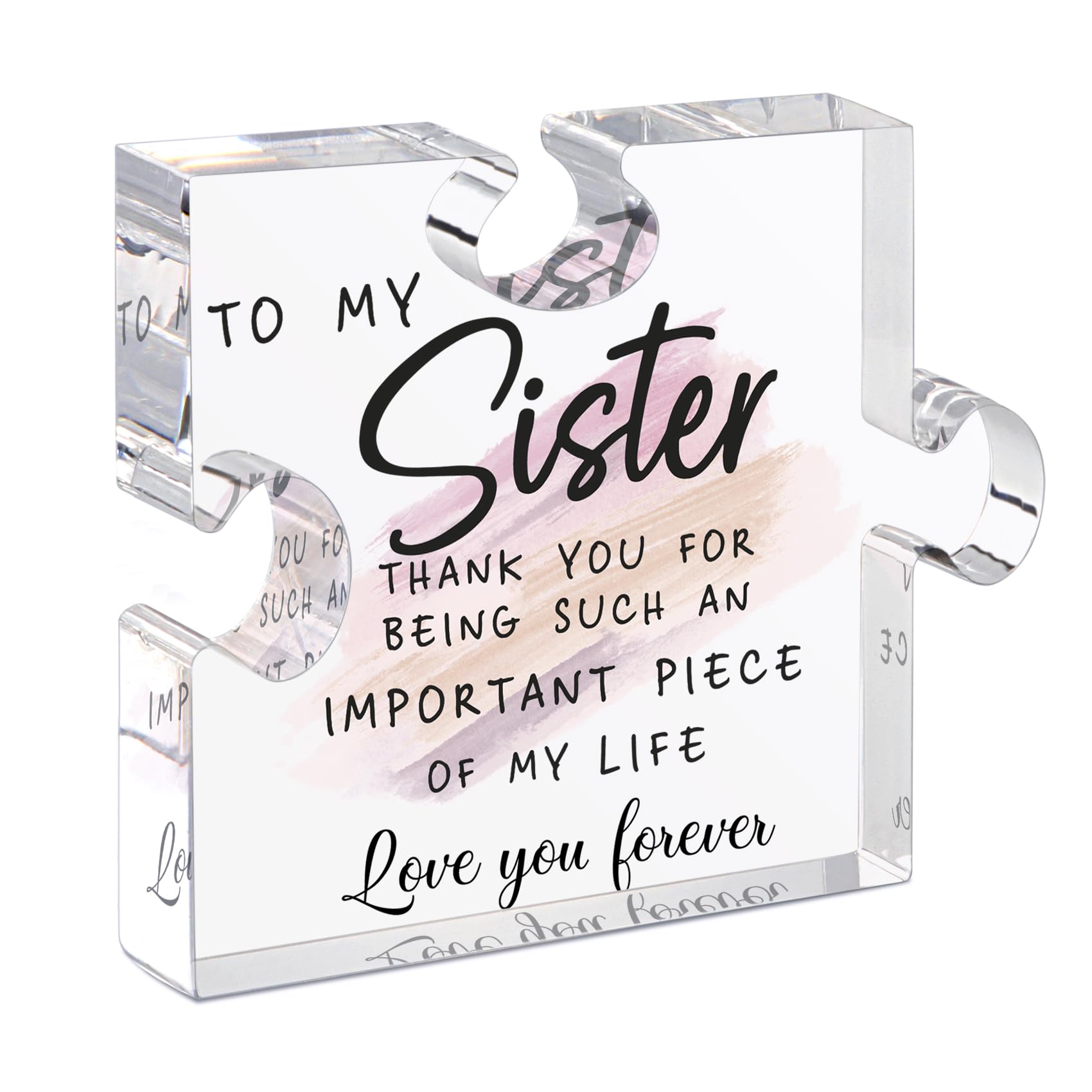 LukieJac Sister Gifts from Sister - Unique Sister Birthday Acrylic Puzzle-Shaped Plaque Desk Decorations Present for Sister Thanksgiving Christmas Wedding from Sister Brother