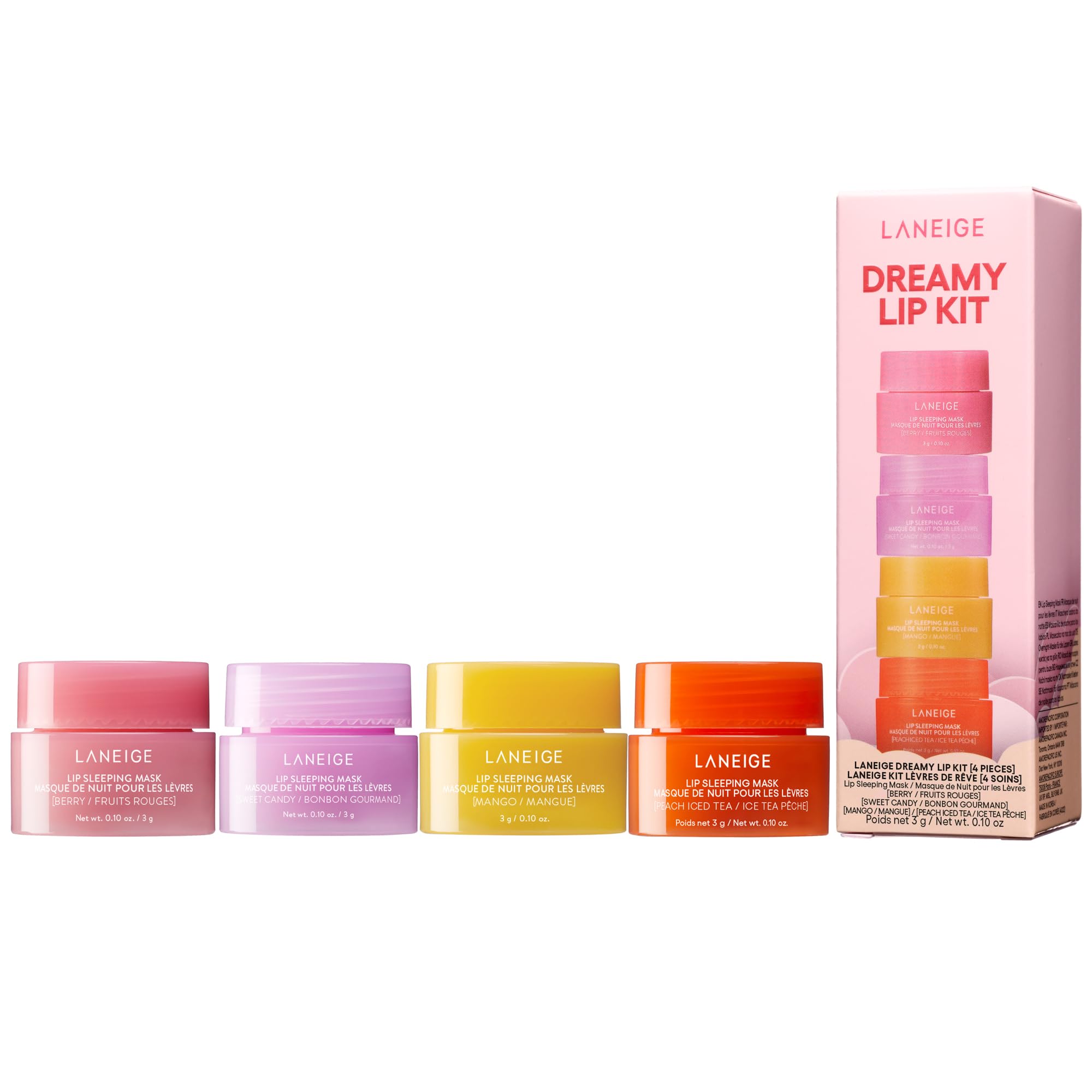 LANEIGE Dreamy Lip Kit: Lip Sleeping Mask Berry, Sweet Candy, Mango, and Peach Iced Tea, Nourish, Hydrate, Vitamin C, Shea Butter, Coconut Oil