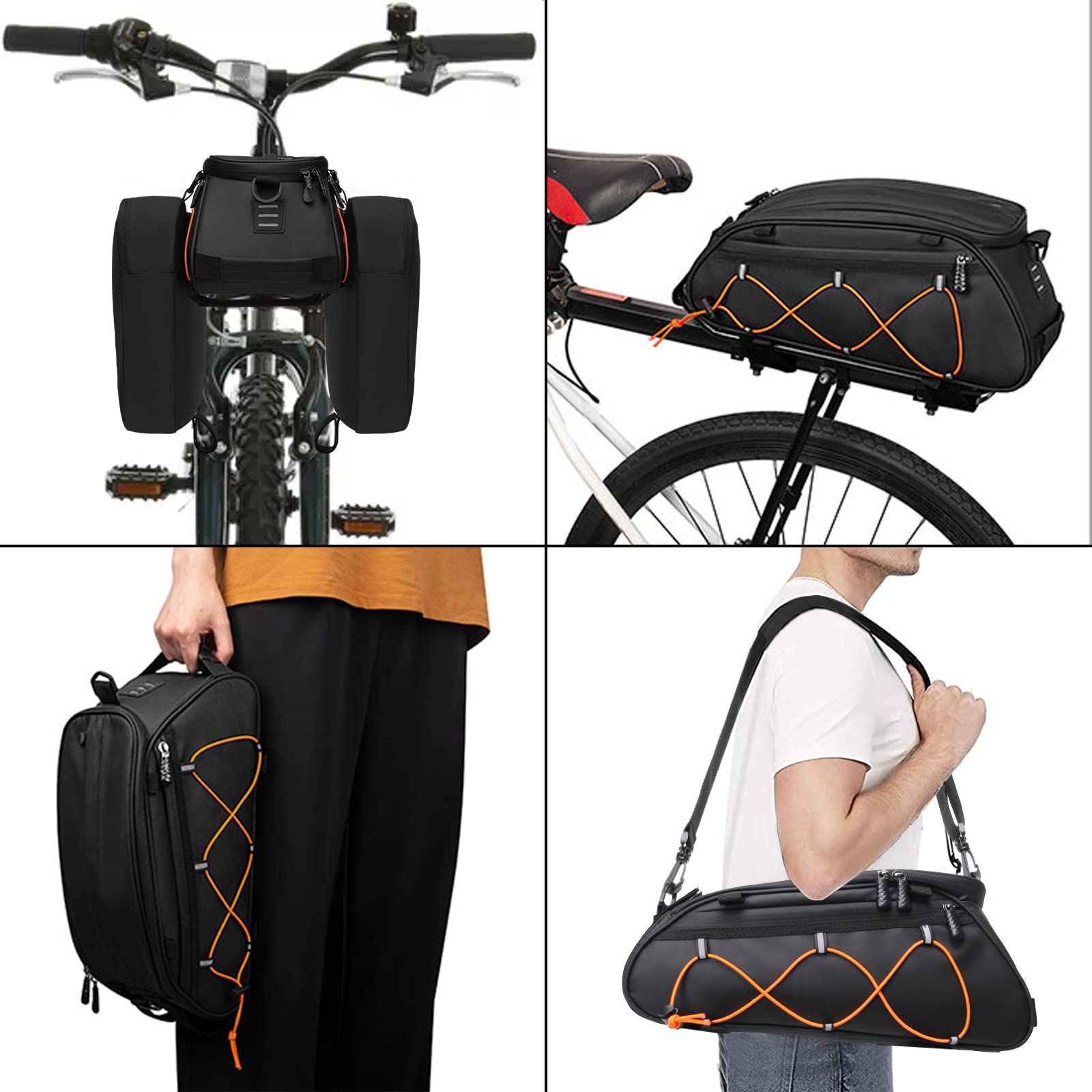 MOSISO Bike Rack Bag with 2 Removable Bike Panniers, Waterproof Bike Trunk Cooler Storage Bag Insulated Bicycle Rear Seat Bag, Bicycle Storage Saddle Shoulder Bag Cycling Luggage Bag, Black