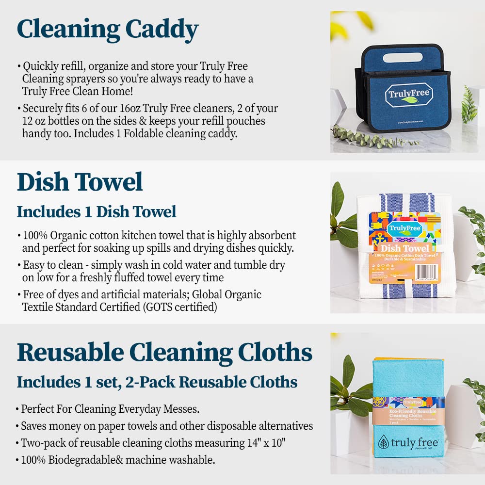 Truly Free All-In-One Kitchen Cleaning Supplies Bundle, 9-Item Natural and Organic Cleaning Supplies Set, Home Cleaning Kit with Pet Safe Products, Plant Based Cleaning Products