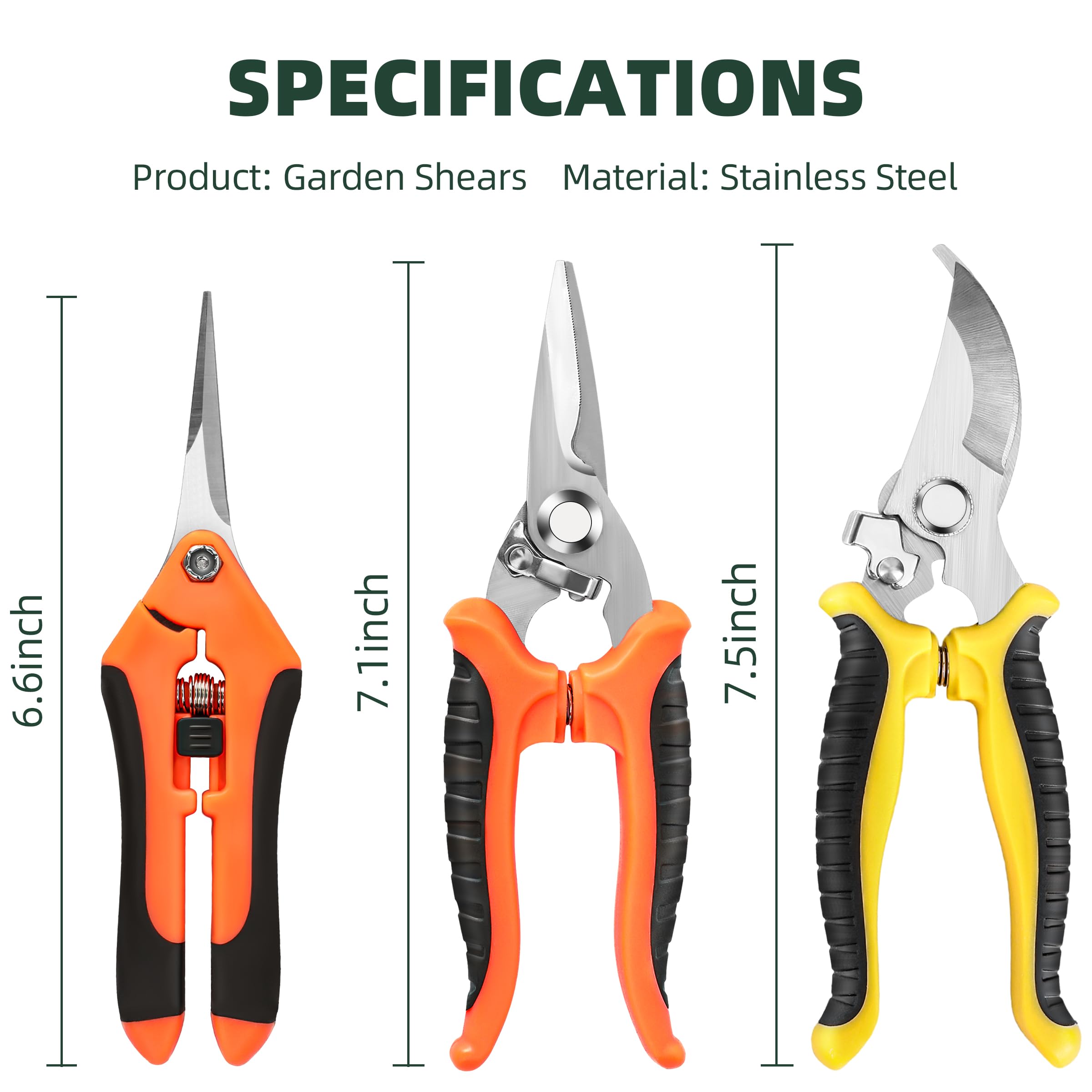 EWPJDK 3 Pack Garden Pruning Shears, Stainless Steel Garden Shears, Gardening Shears, Gardening Scissors, Garden Scissors, Garden Clippers, Pruning Snips, Pruning Shears for Gardening Garden Tools