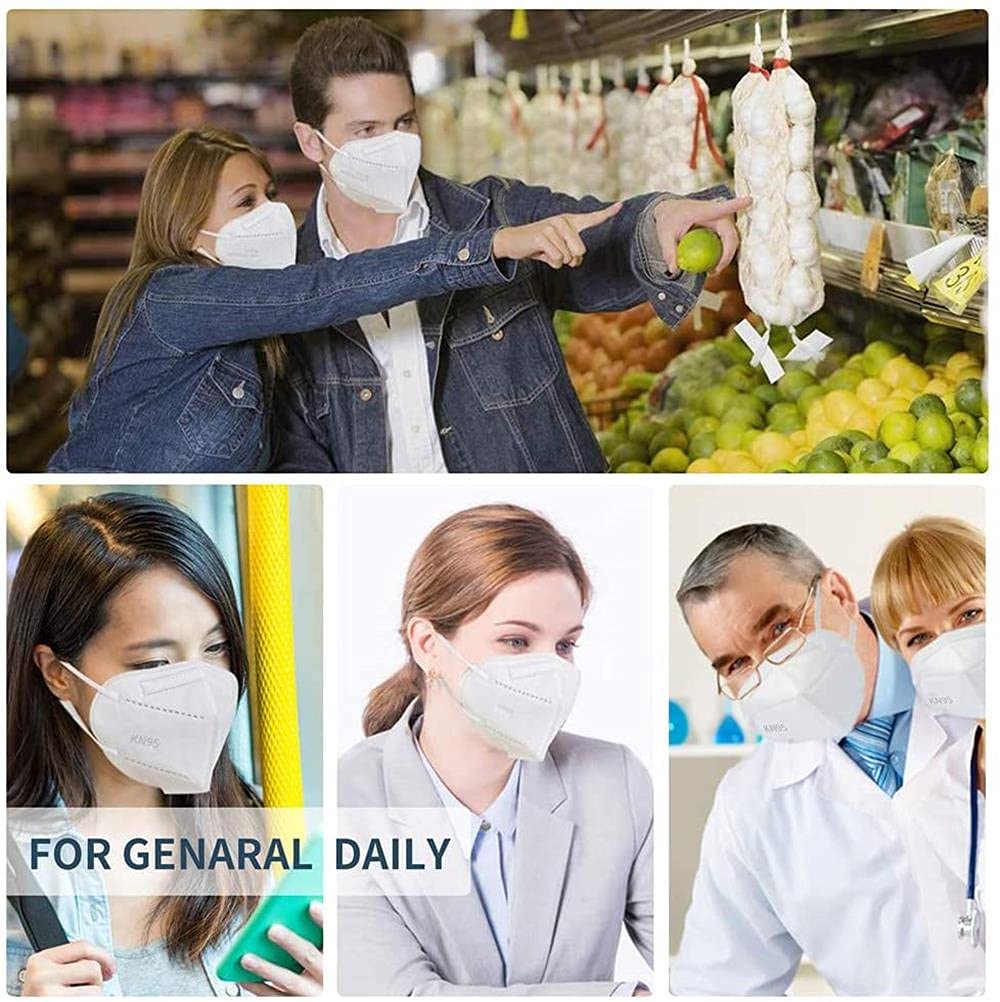 LEMENT 50PCS KN95 Face Mask 5 Layer Breathable with Elastic EarLoops Cup Dust Safety Masks White