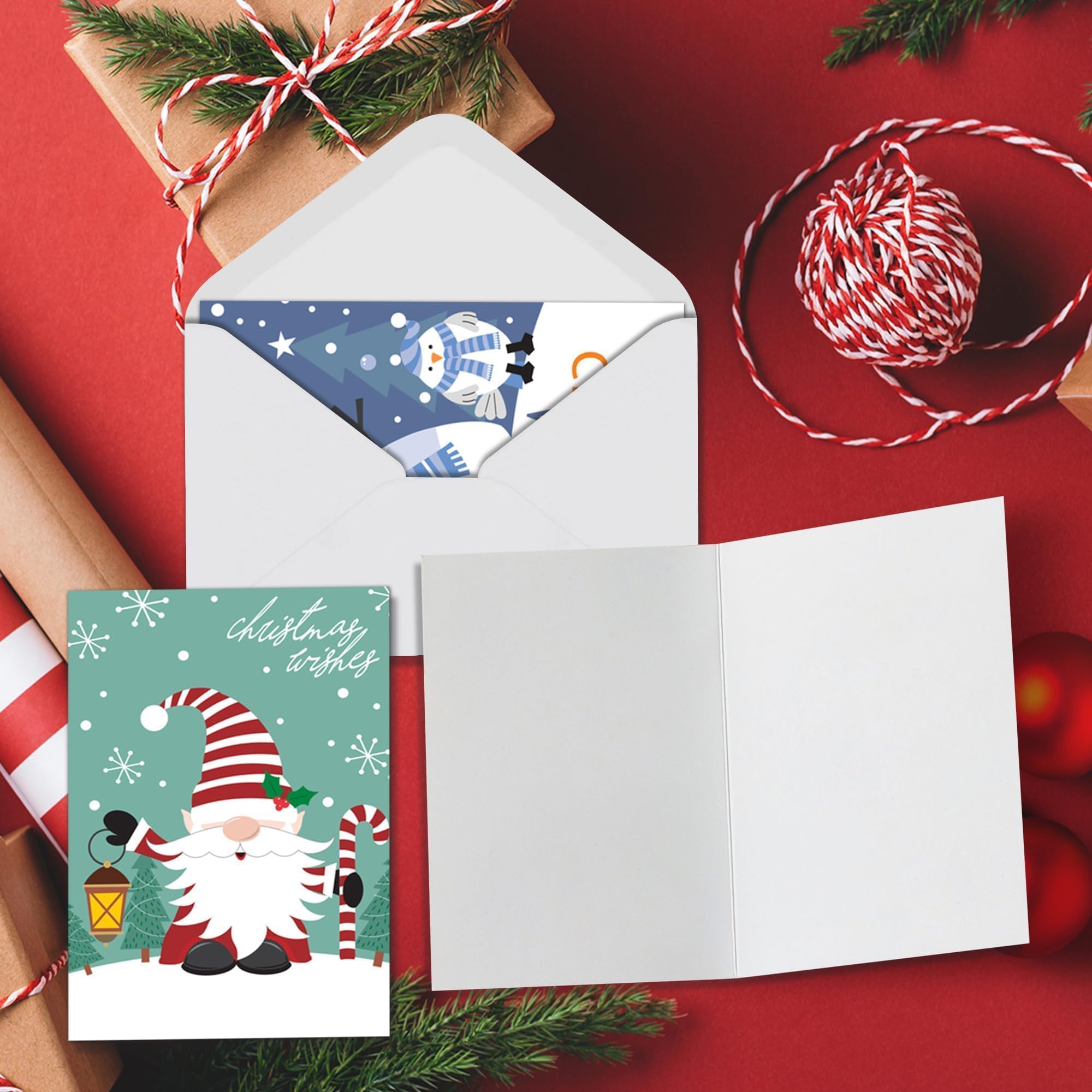 windrio 24 Pack Merry Christmas Cards Bulk with Envelopes & Stickers, Blank Holiday Greeting Cards, 6 Assorted Designs, Bulk Greeting and New Year's Cards Gnome, Snowman, Santa, and Bear