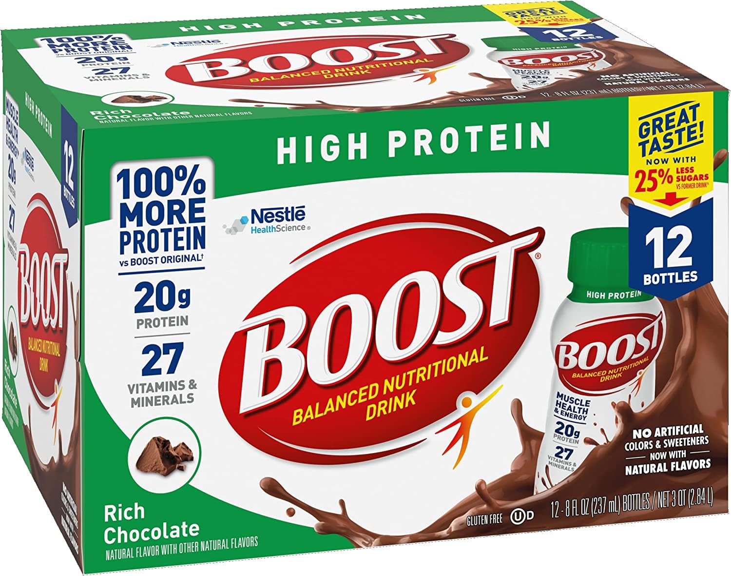 BOOST High Protein Balanced Nutritional Drink, Rich Chocolate, 8 FL OZ (Pack of 12)