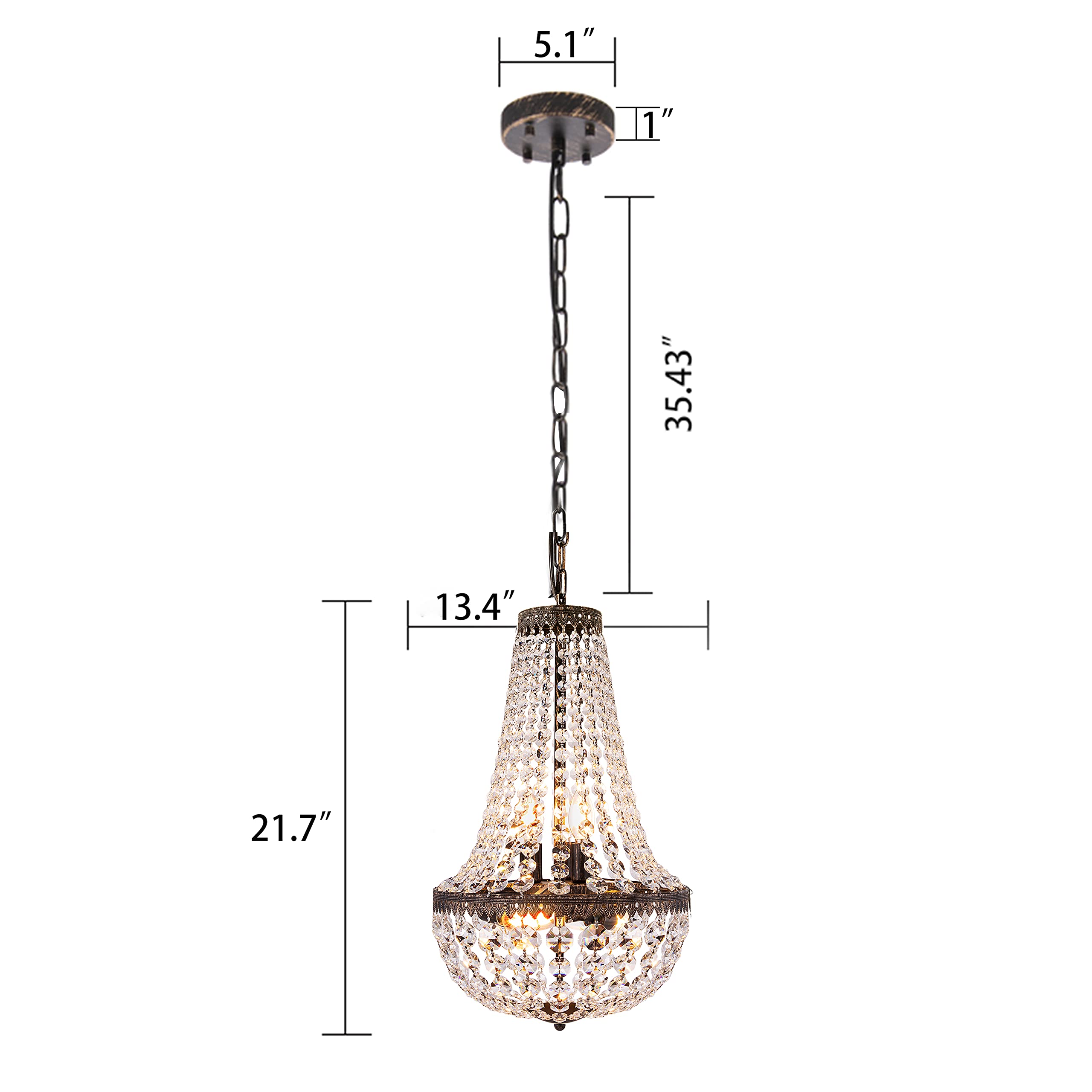 Wellmet 6 Lights French Empire Crystal Chandelier, 13 Inch Farmhouse Pendant Chandeliers Lighting, Adjustable Antique Bronze Ceiling Light Fixture for Dining Room Bedroom Foyer Living Room