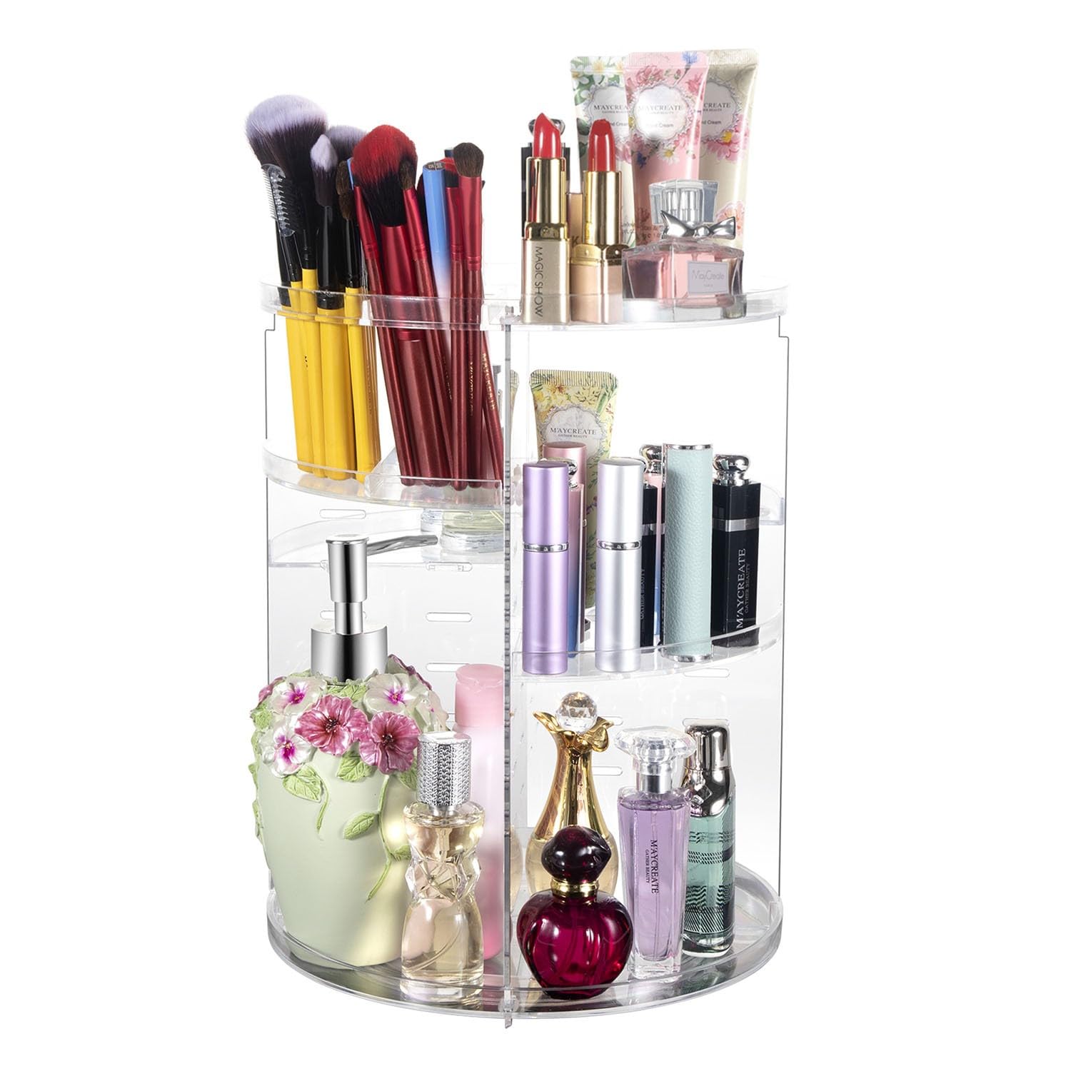 COYAHO 360° Rotating Makeup Organizer, Spinning Bathroom Organizer Countertop, Cosmetic Holder Shelf, Make Up Organizers and Storage for Bedroom, Transparent