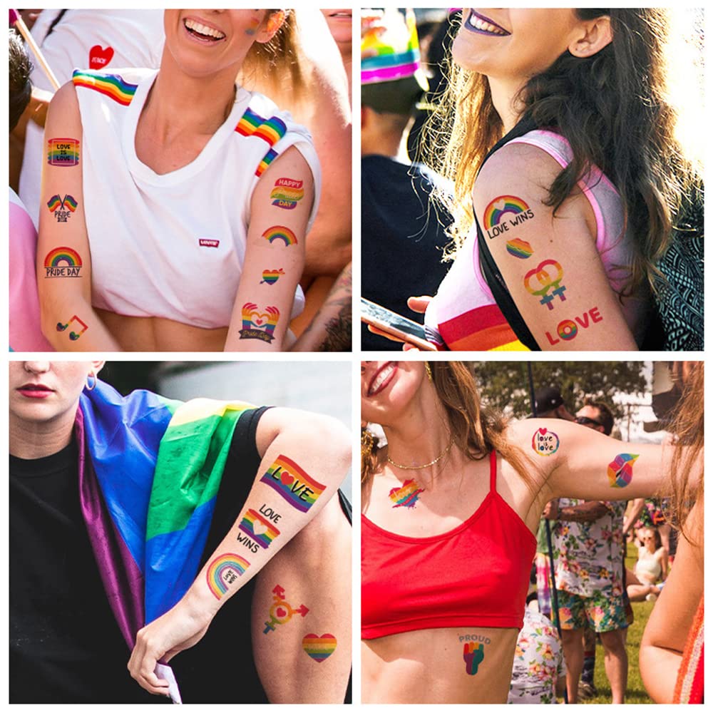 Rainbow Temporary Tattoos Pride Lover Tattoos 73 Pcs Heart Cloud Rainbow Tattoos Stickers Waterproof Removable Body Decals for Pride Day Lgbtq Gay Party Pride Celebration Birthday Party (10 sheet)