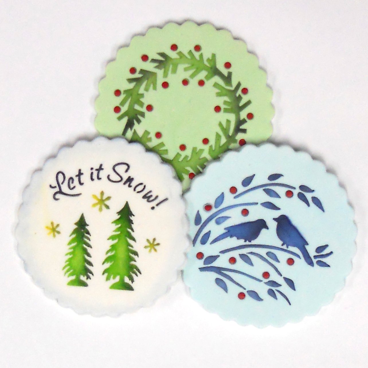 Designer Stencils Let it Snow Cookie Stencils, (Wreath, Trees and Winter Lovebirds )Beige/semi-transparent