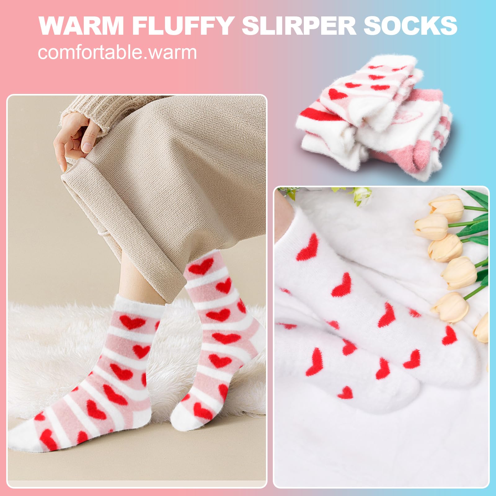 FilmHOO Valentines Day Gifts for Her Fuzzy Socks for Women Christmas Stocking Stuffers for Women Cozy Fluffy Warm Socks