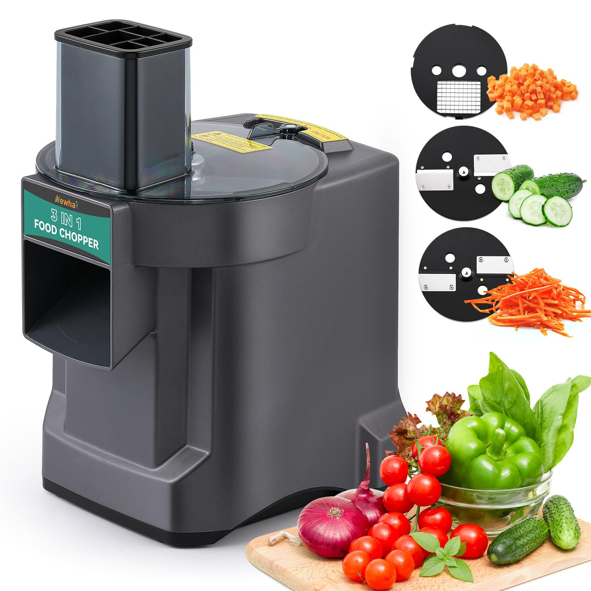 Newhai 3 in 1 Electric Vegetable Dicer Slicer Shredder Multifunctional Vegetable Chopper Automatic Veggie & Fruit Cutter Machine for Commercial & Home Use, 110V, 100W