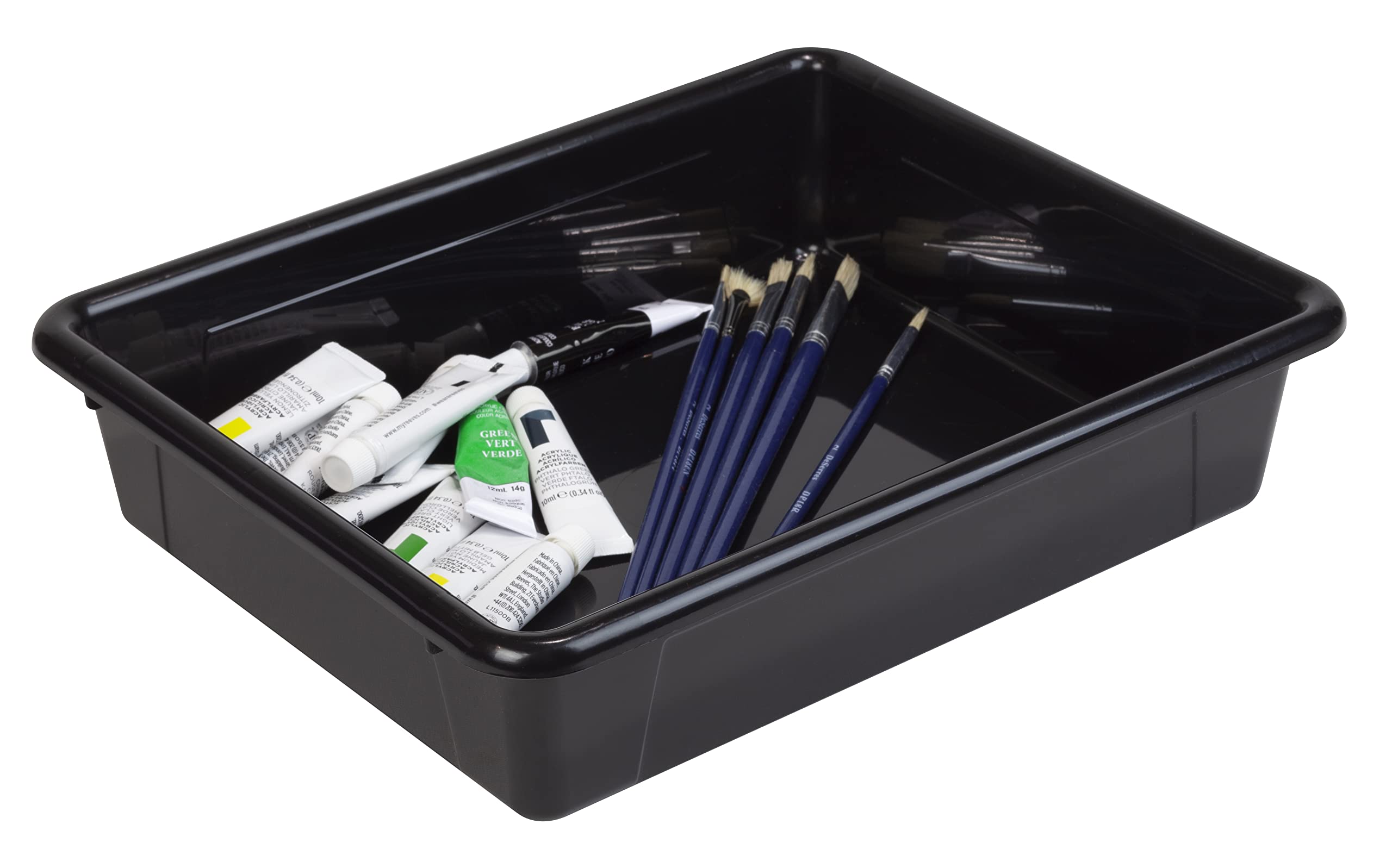 Storex Letter Size Flat Storage Tray – Organizer Bin for Classroom, Office and Home, Black, 5-Pack (62516U05C), 10 x 13 x 3 Inches