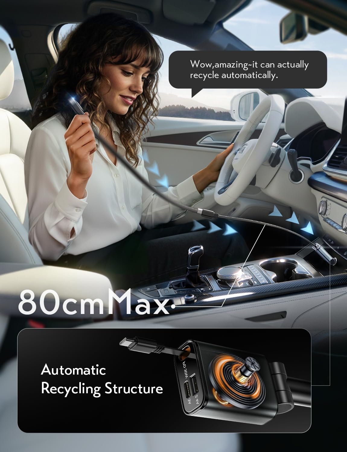 LISEN for Car Charger USB C Fast Charge fit iPhone 17 Pro Max Air, [Ultra-Mini, 60% Less Space] 57W Type C Retractable Car Phone Charger Adapter for iPhone 16e 16 15 Samsung S25 S24 Pixel Android