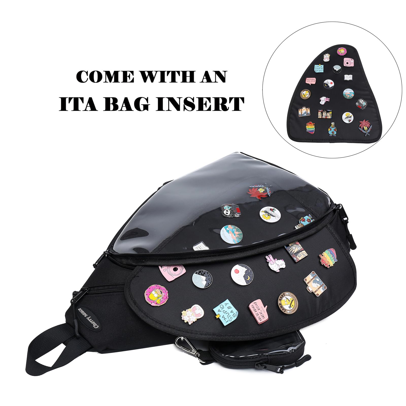 CHERRY SAUCE Oxford Ita Bag Kawaii Pin Display Chest Pack Single Shoulder Bag Sport Backpack Hiking Daypack