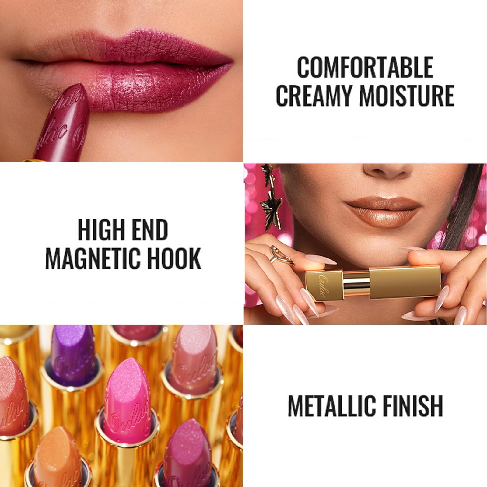 Oulac Pink Lipstick for Women with Metallic 3D Shine Lightweight Hydrating Formula, High Impact Lip Color, Full Coverage Lip Makeup, Velocity(15)