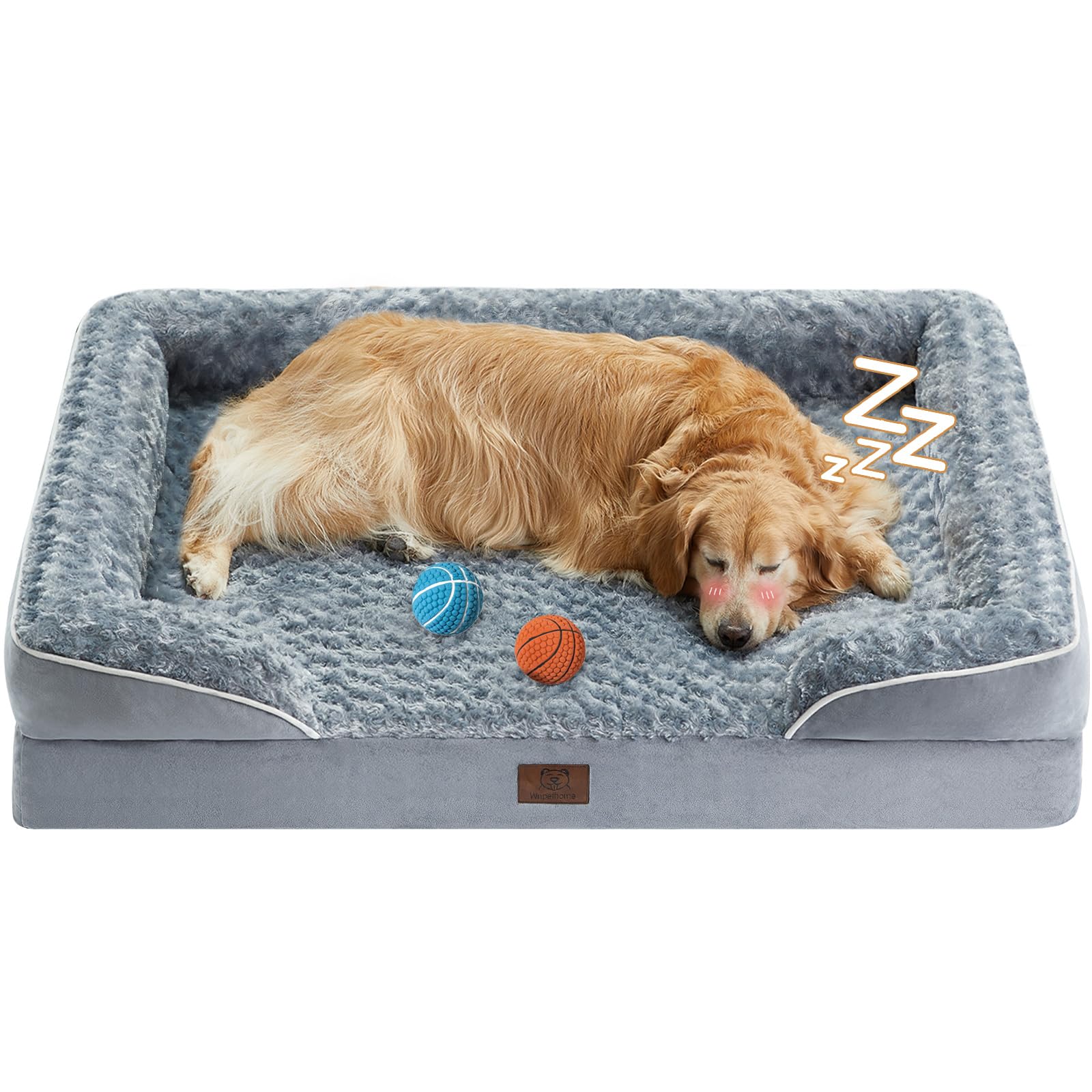 WNPETHOME Dog Beds for Extra Large Dogs, Washable, Bolster Sofa Bed with Waterproof Lining & Non-Skid Bottom, Orthopedic Egg Foam Couch for Pet Sleeping, Pet Bed