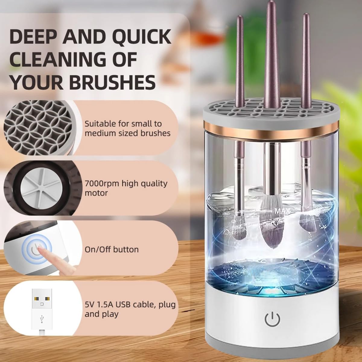 Portable Makeup Brush Cleaner,Electric Makeup Brush Cleaner Machine,Automatic Makeup Brush Cleaner,Spinning Makeup Brush Cleaner for All Type Makeup Brushes