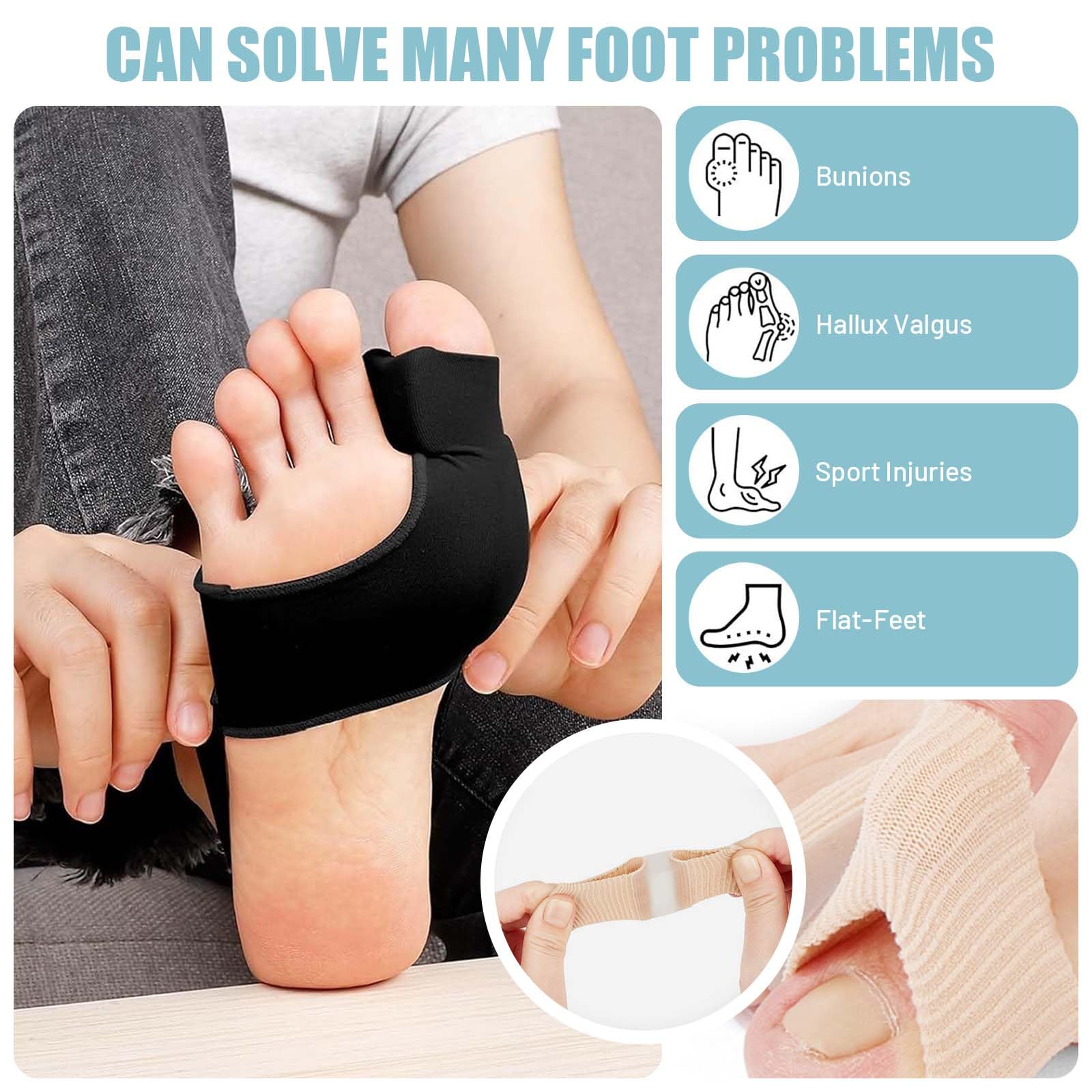 PHIXBEAR 2 Pcs Bunion Corrector with 2 Pcs Gel Bunion Toe Separators, Big Toe Straightener for Relief, Comfortable & Breathable for Day/Night