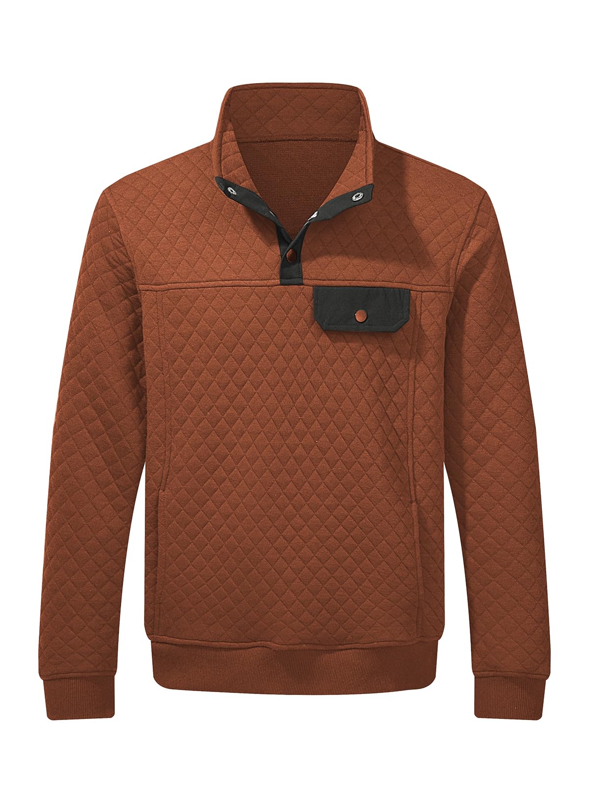 JMIERR Mens Quilted Sweatshirt Casual Long Sleeve Outdoor Stand Collar Quarter Button Fall Pullover Sweatshirts with Pocket, US 43(L), Orange